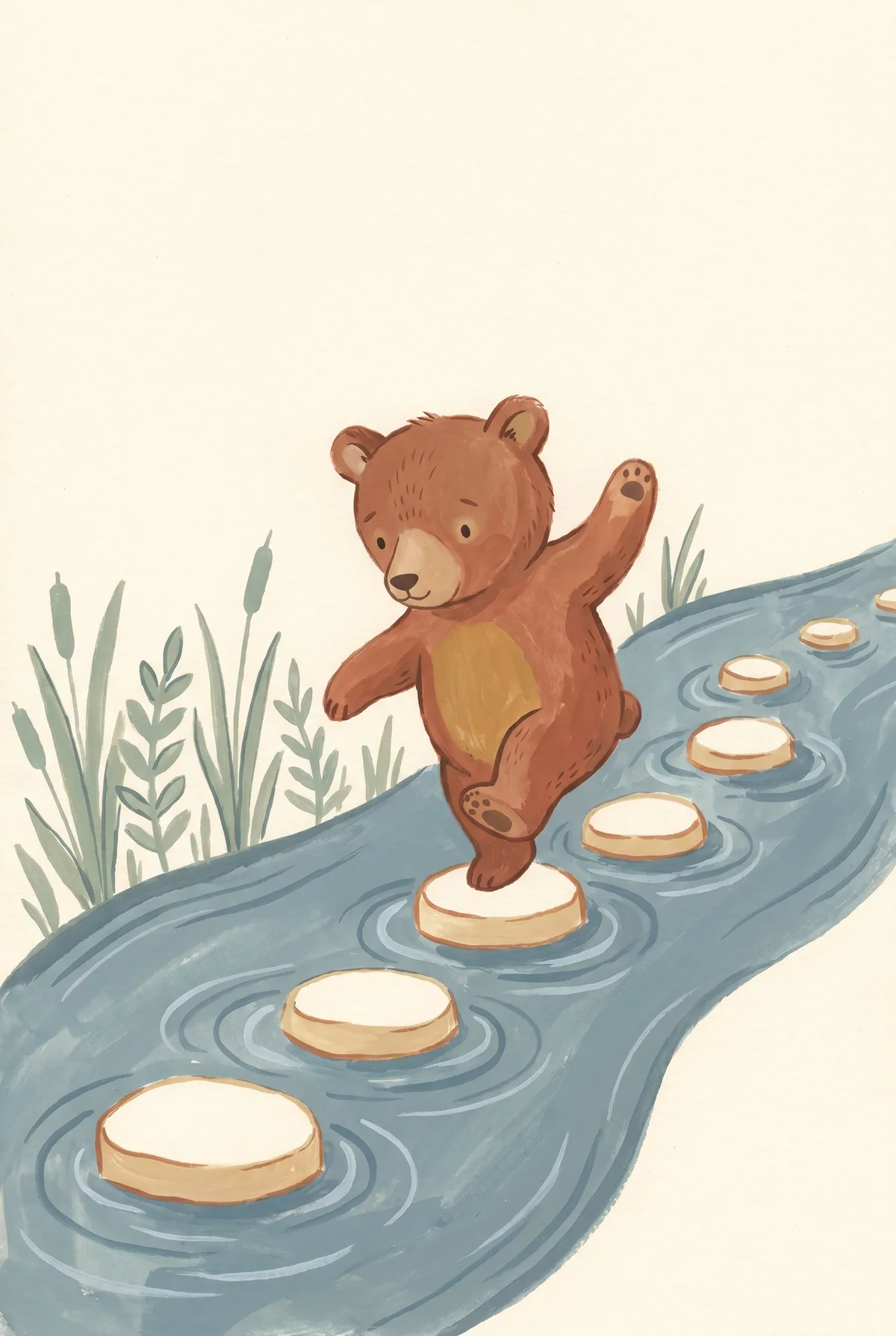 Bear on Stepping Stones Print
