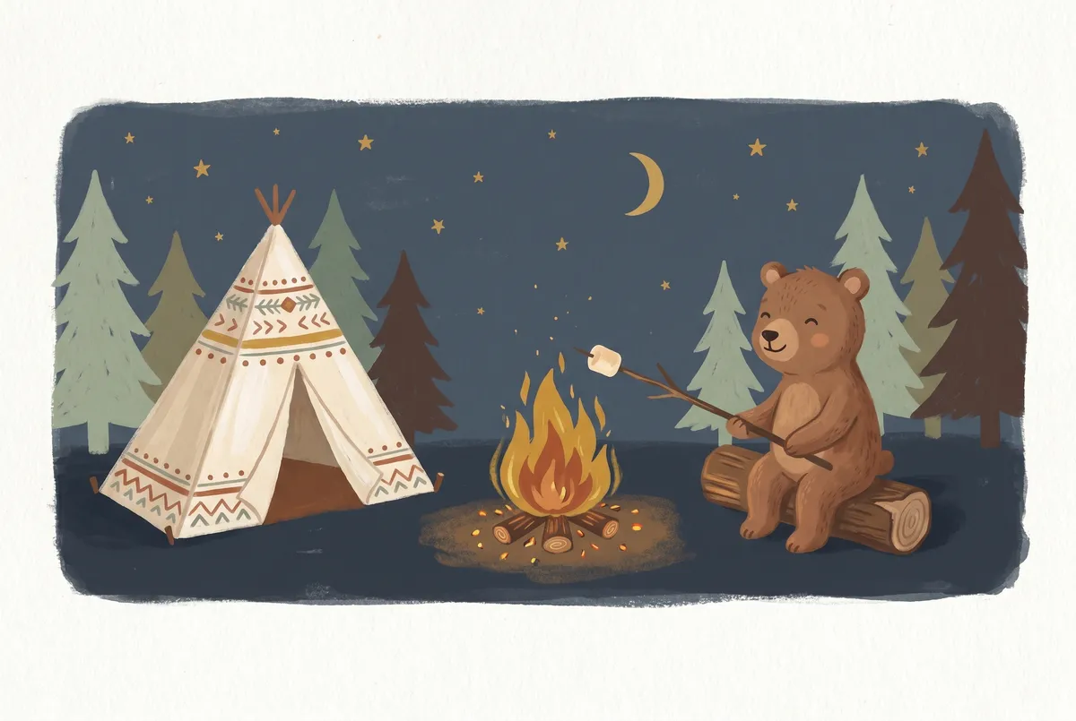 Bear Roasting Marshmallow Print