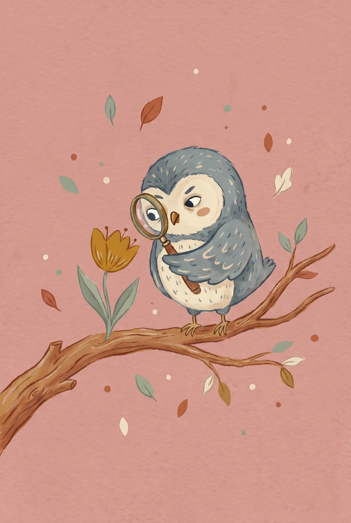 Curious Owl with Magnifying Glass Print