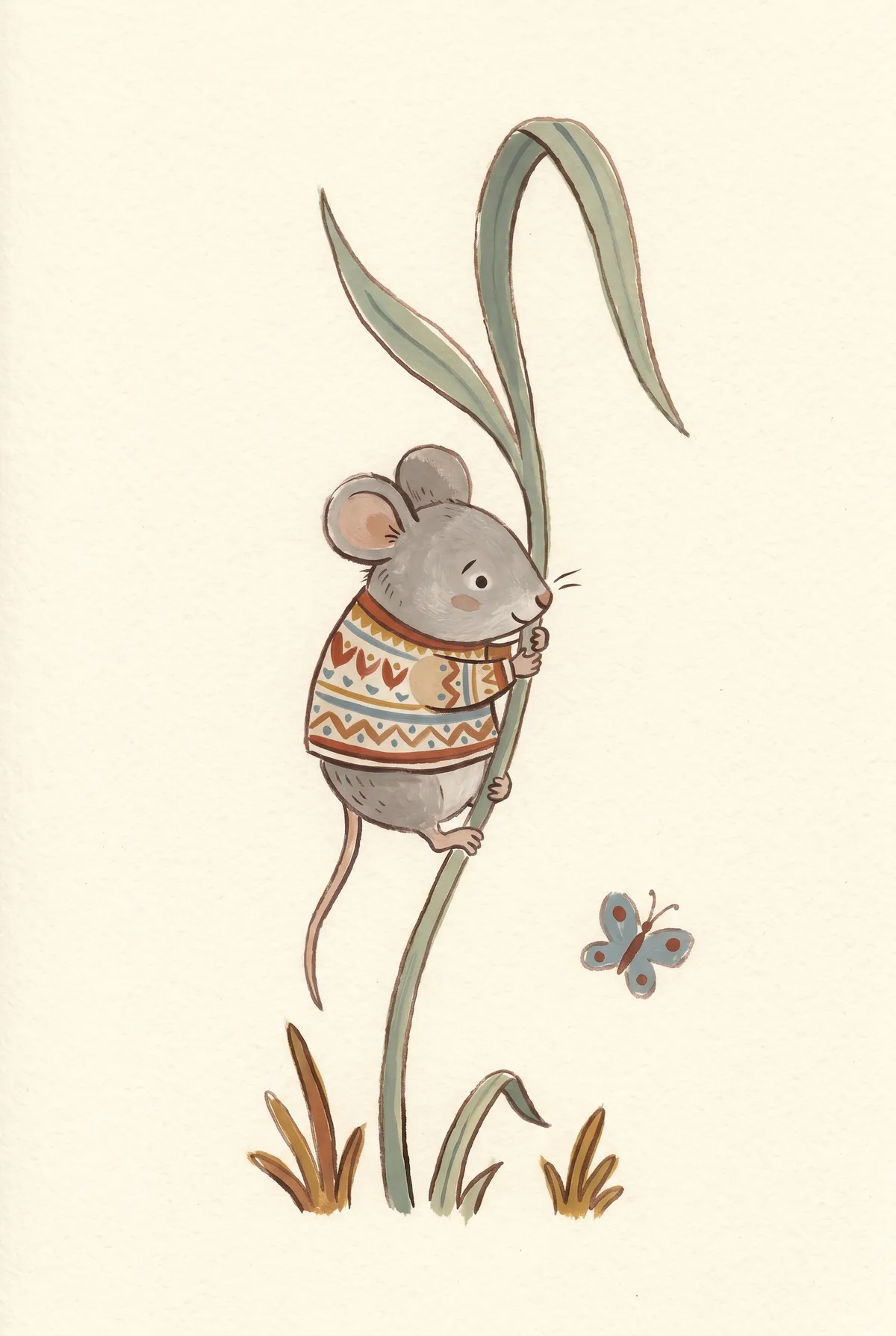 Mouse Climbing Grass Print