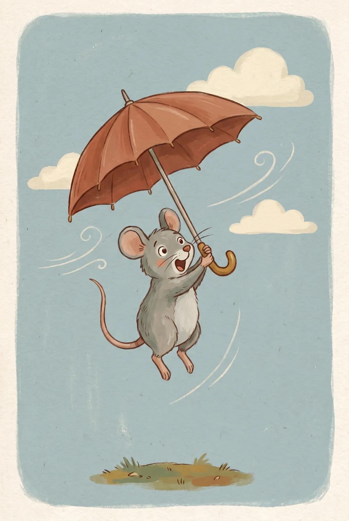 Flying Mouse with Umbrella Print