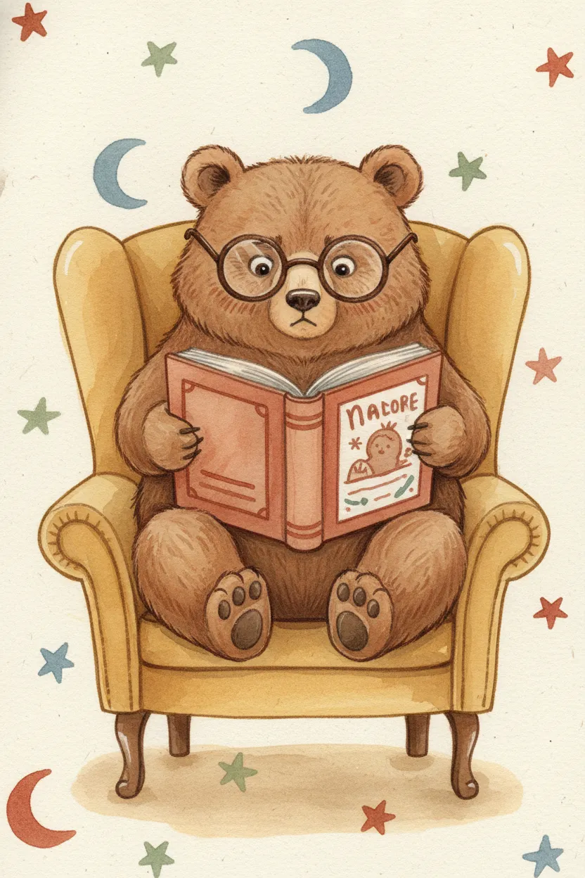 Bear Reading Book Print