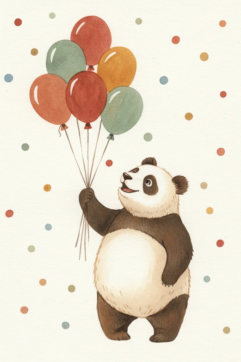 Panda with Balloons Print