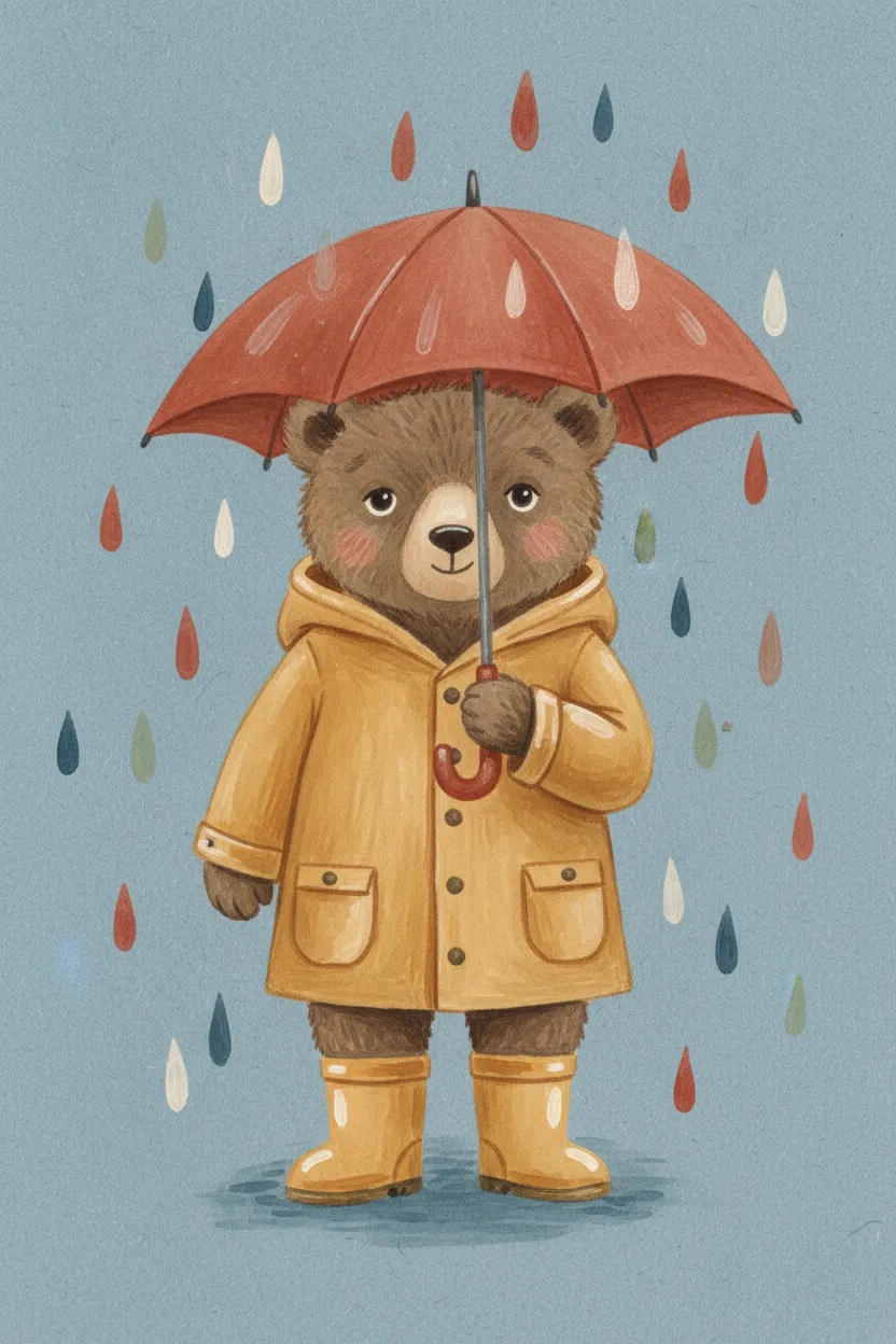 Bear in Yellow Raincoat Print