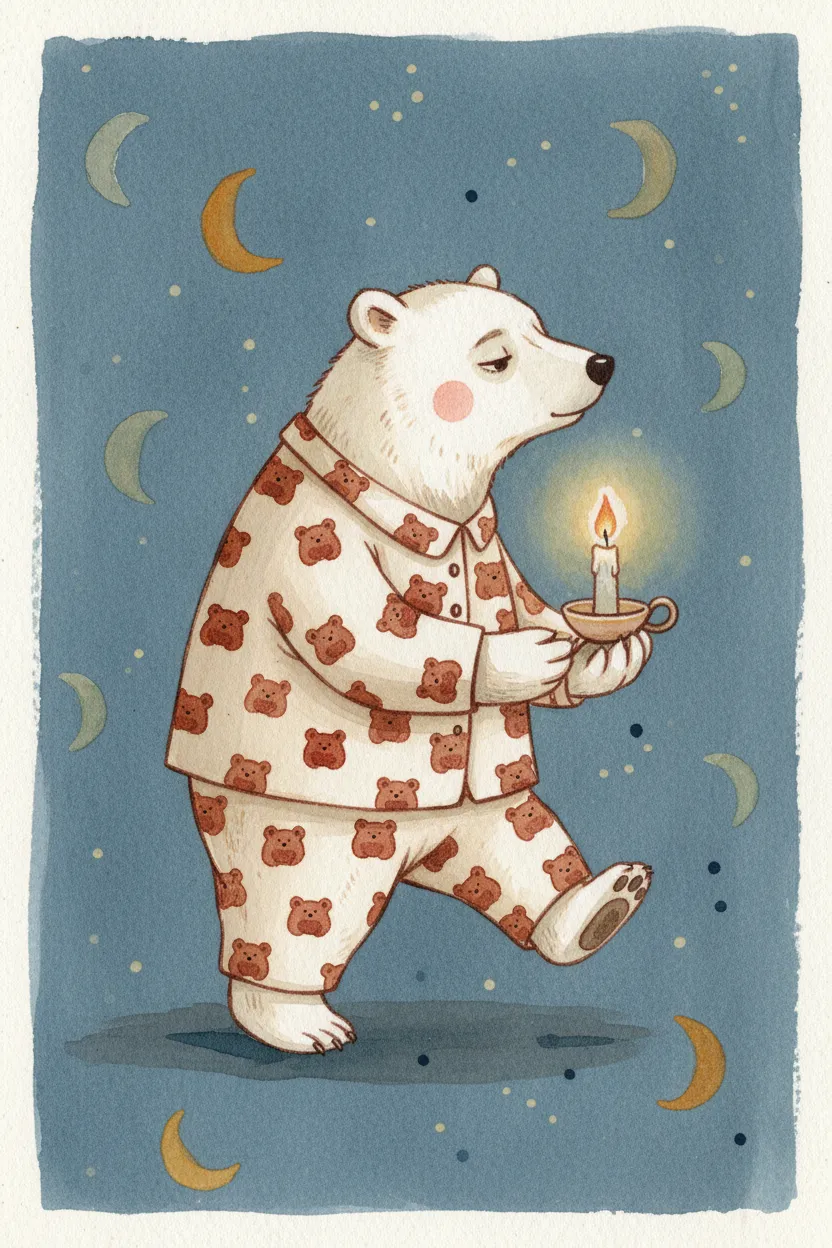 Sleepy Polar Bear in Pyjamas Print