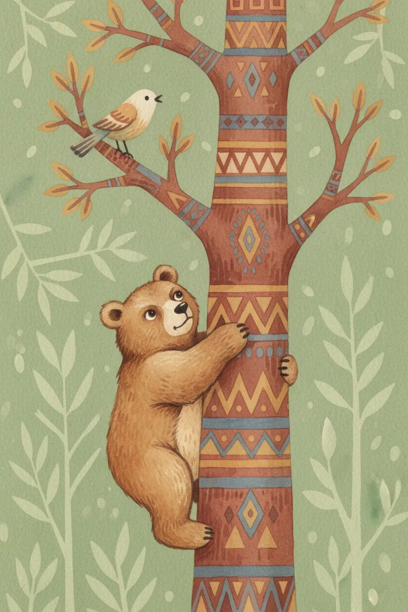 Bear Cub Climbing Tree Print