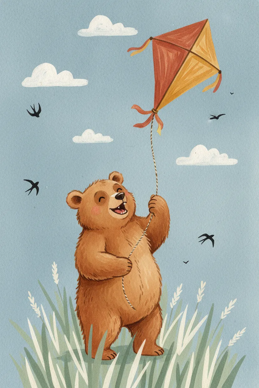 Bear Flying Kite Print