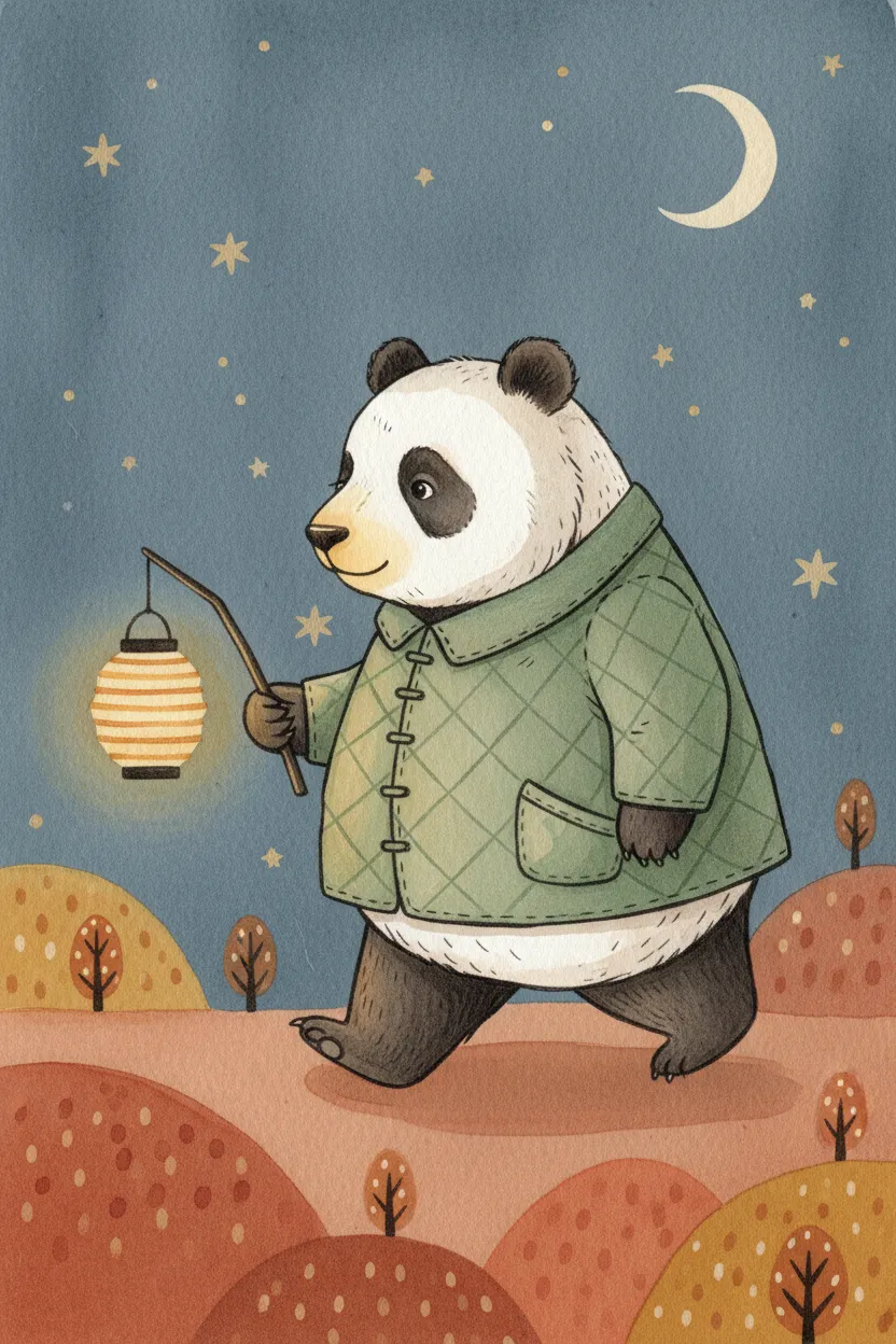 Panda with Lantern Print