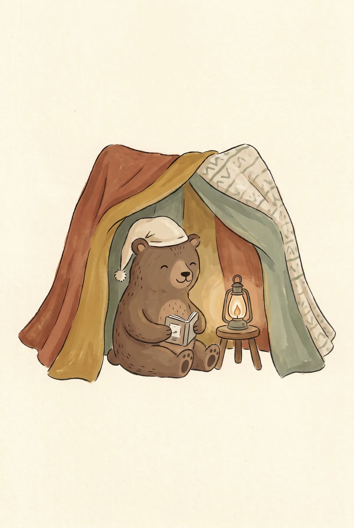 Bear Reading in Blanket Fort Print