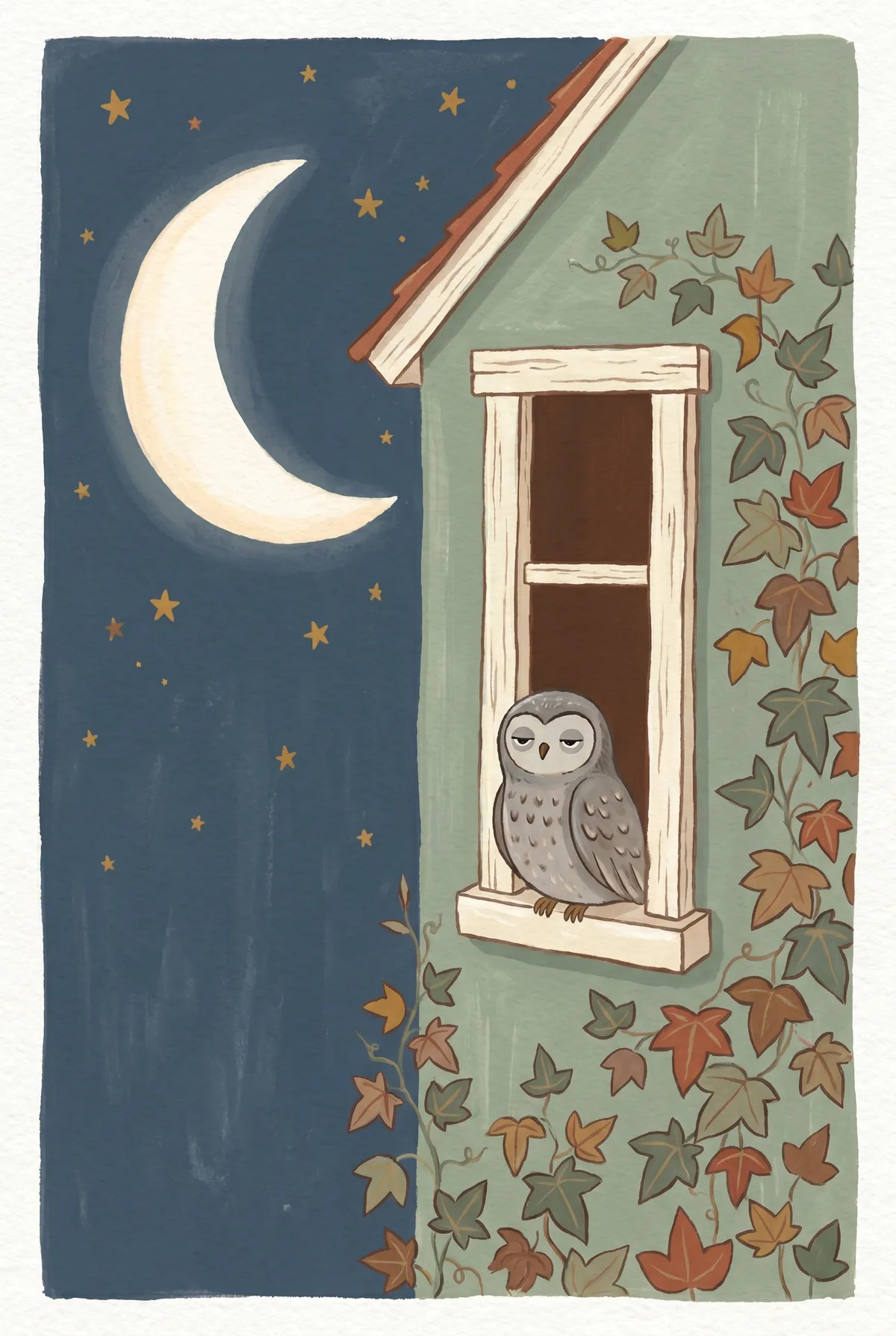 Sleepy Owl Window Print