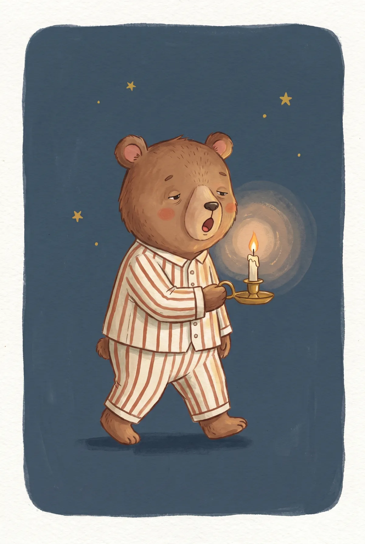 Sleepy Bear with Candle Print