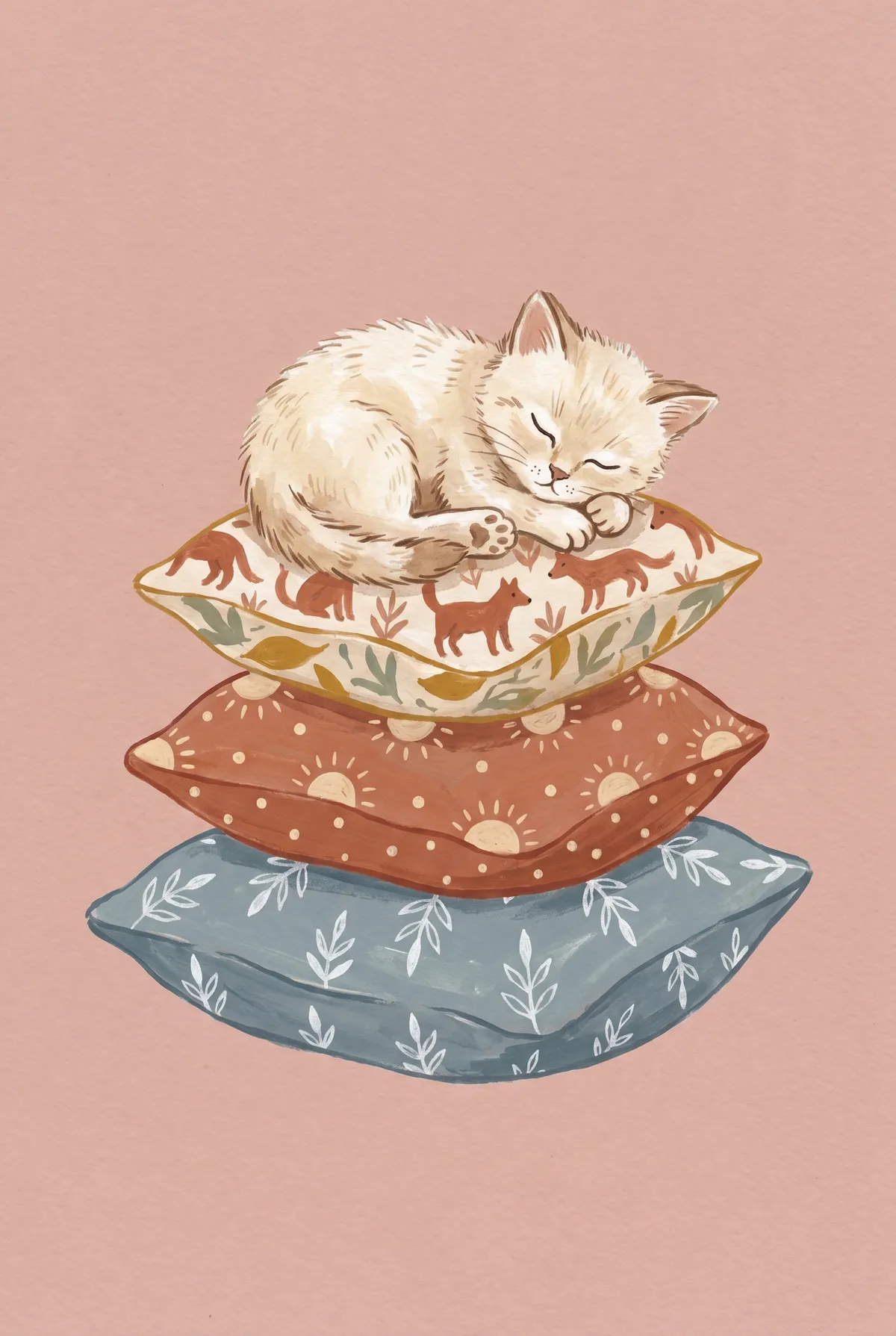 Sleeping Kitten on Pillow Stack Print