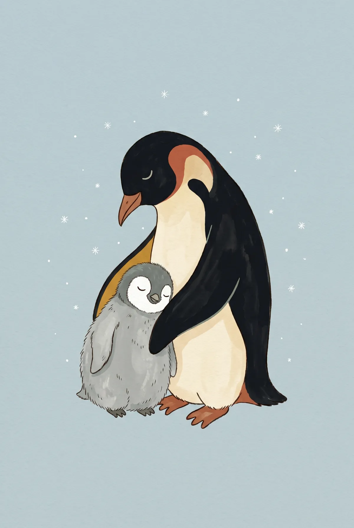 Penguin Mom and Baby Print