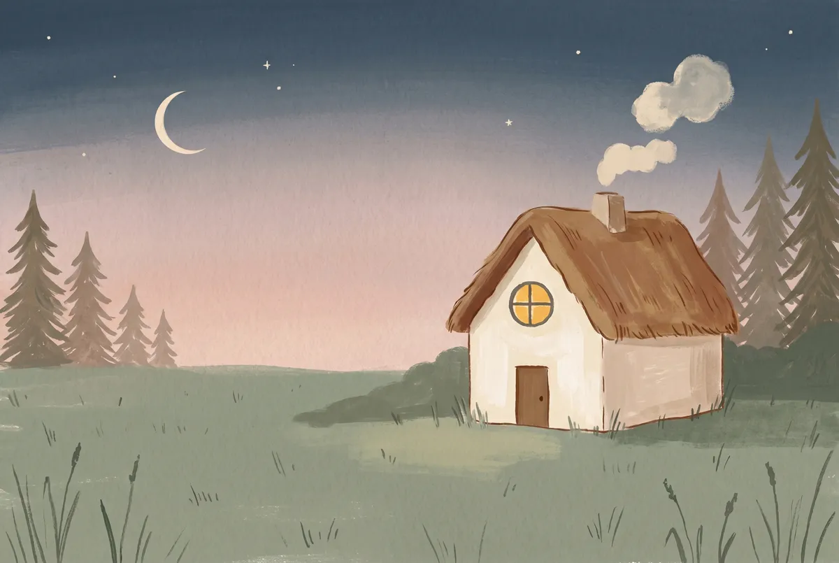 Thatched Cottage at Twilight Print