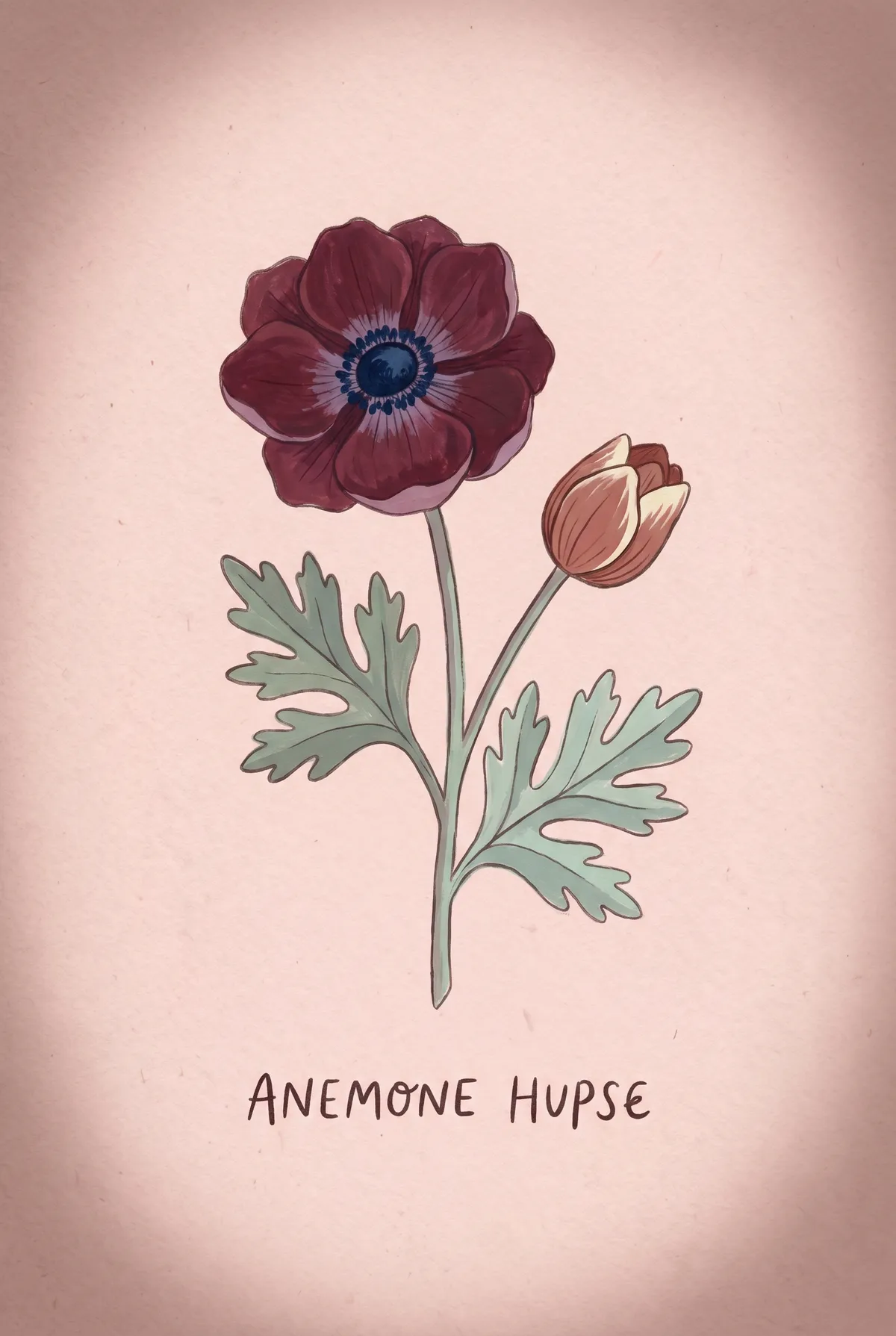 Burgundy Anemone Botanical Print