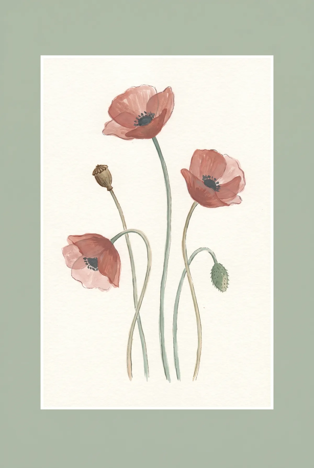 Watercolor Poppy Print