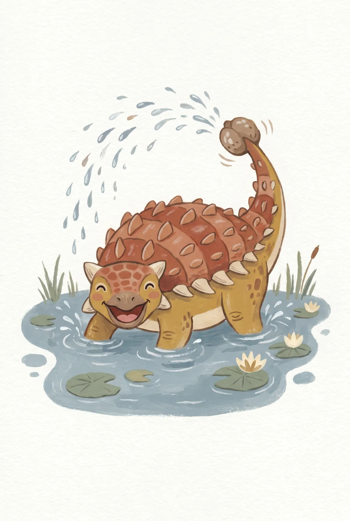 Ankylosaurus Splashing in Lake Print