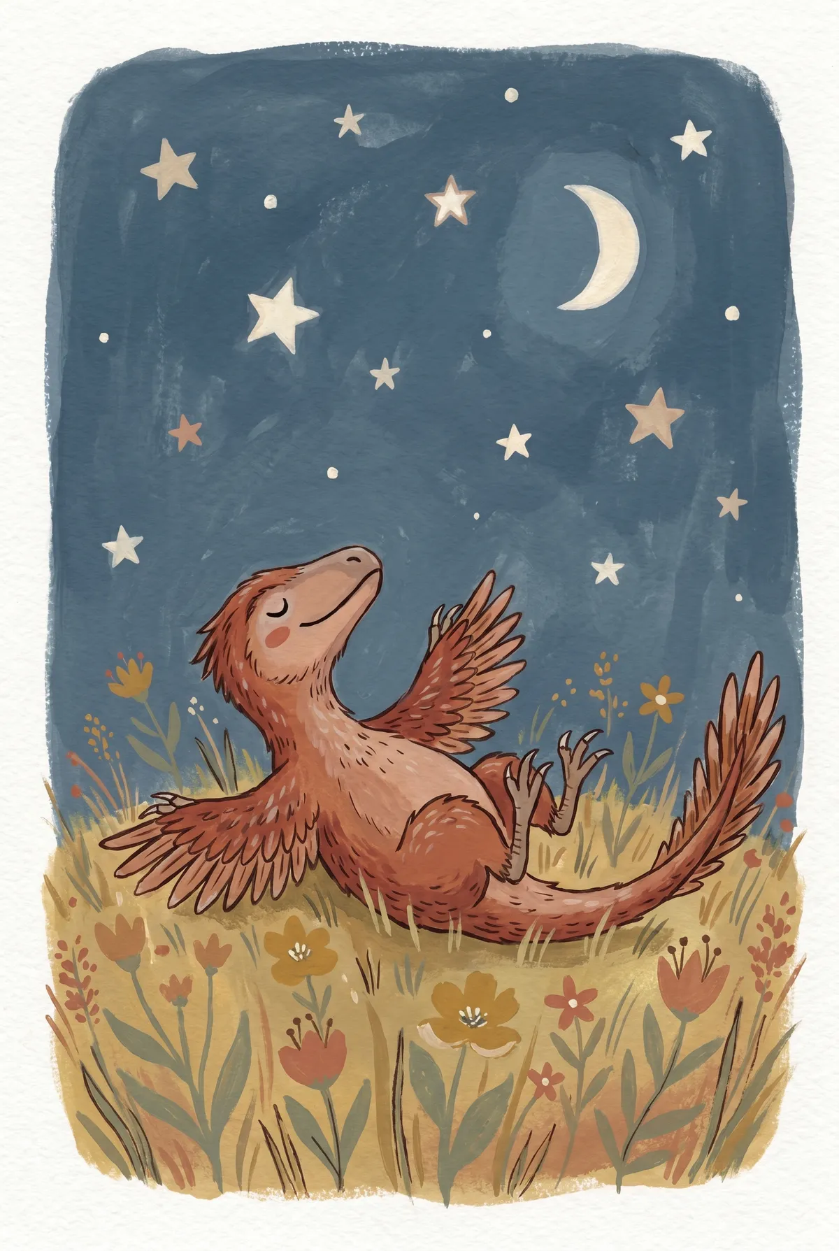 Feathered Velociraptor Star Gazing Print