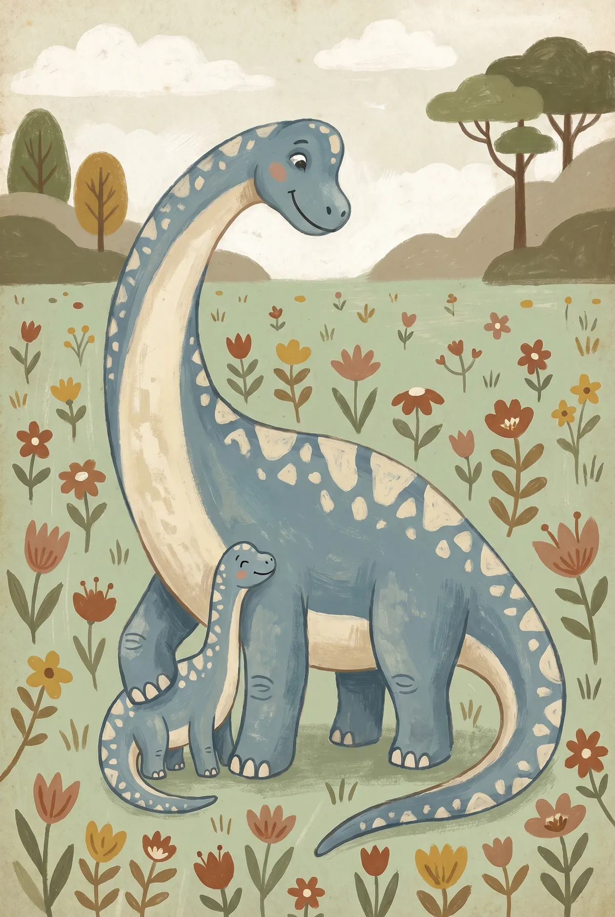 Brachiosaurus Mama and Baby Print