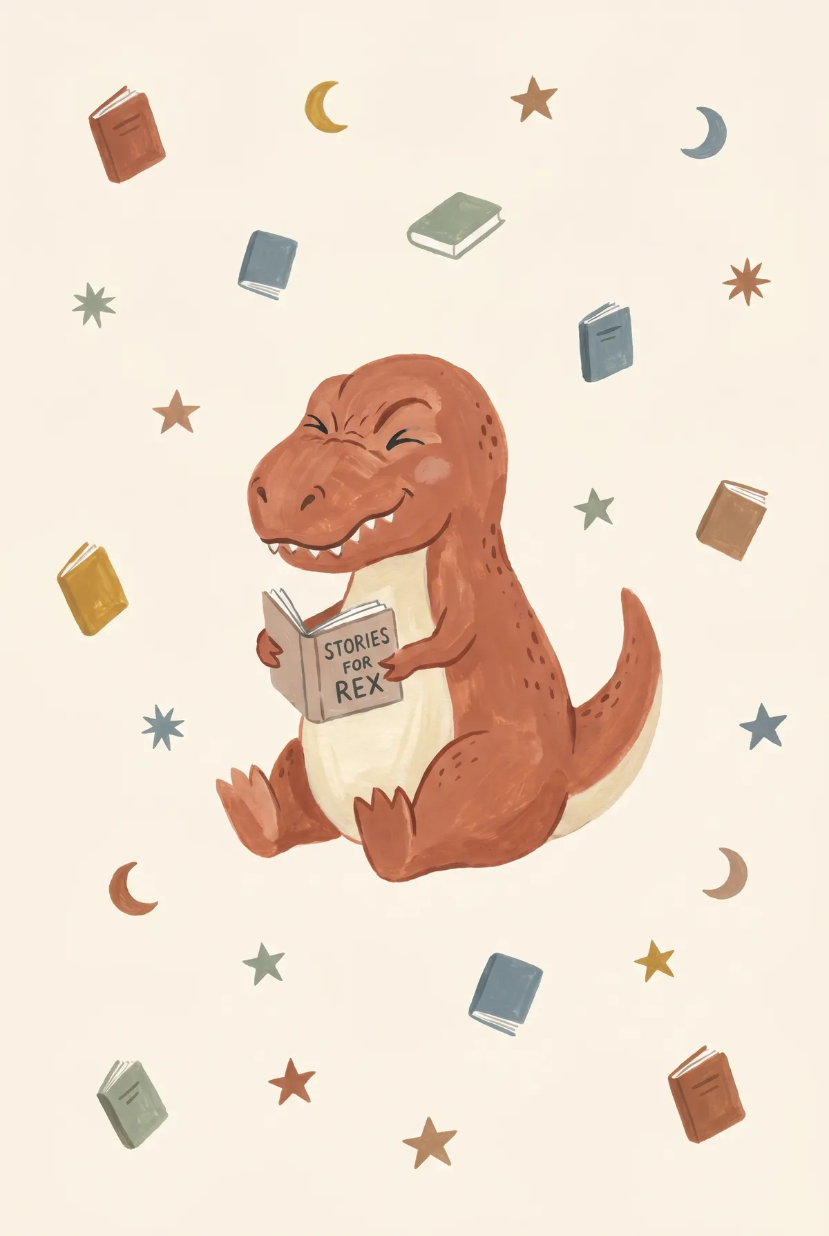 T-Rex Reading Print