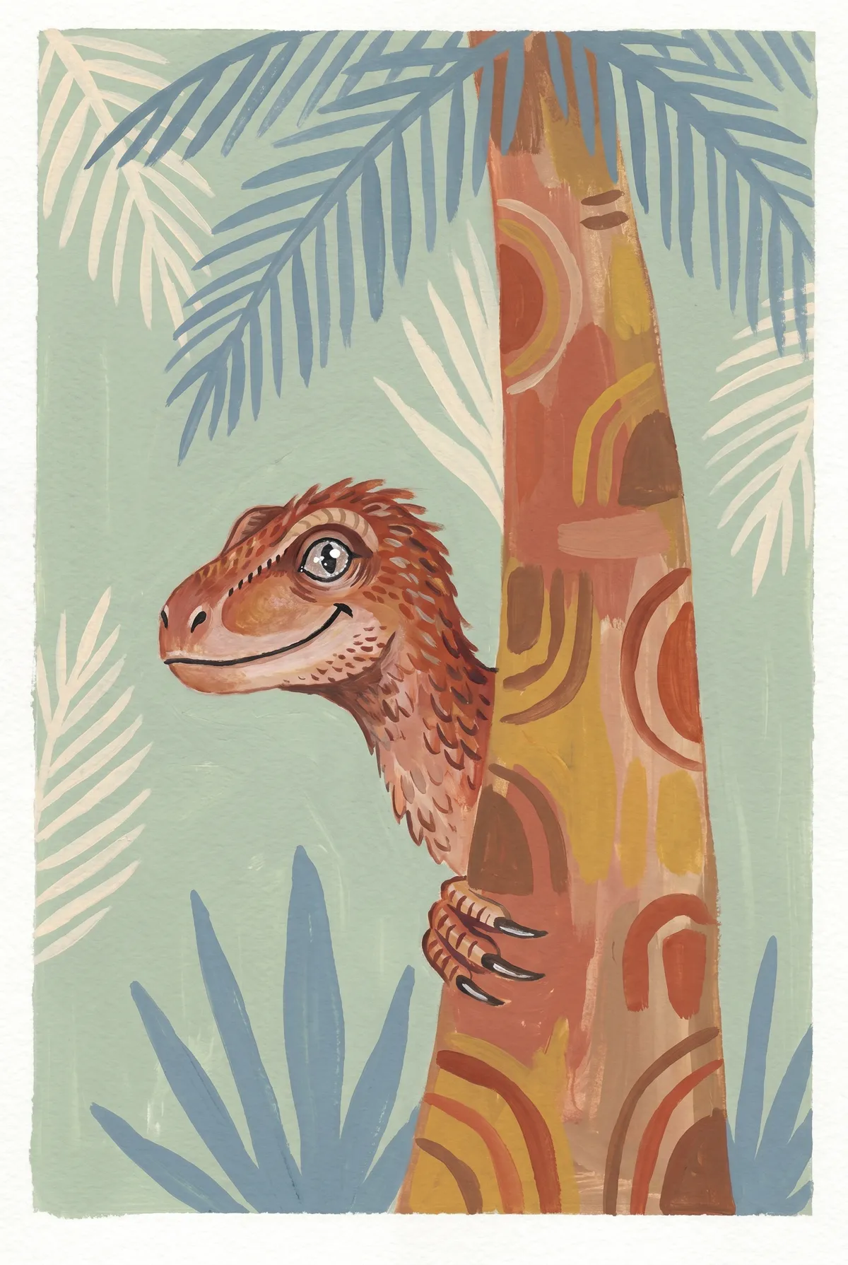 Velociraptor Palm Tree Print