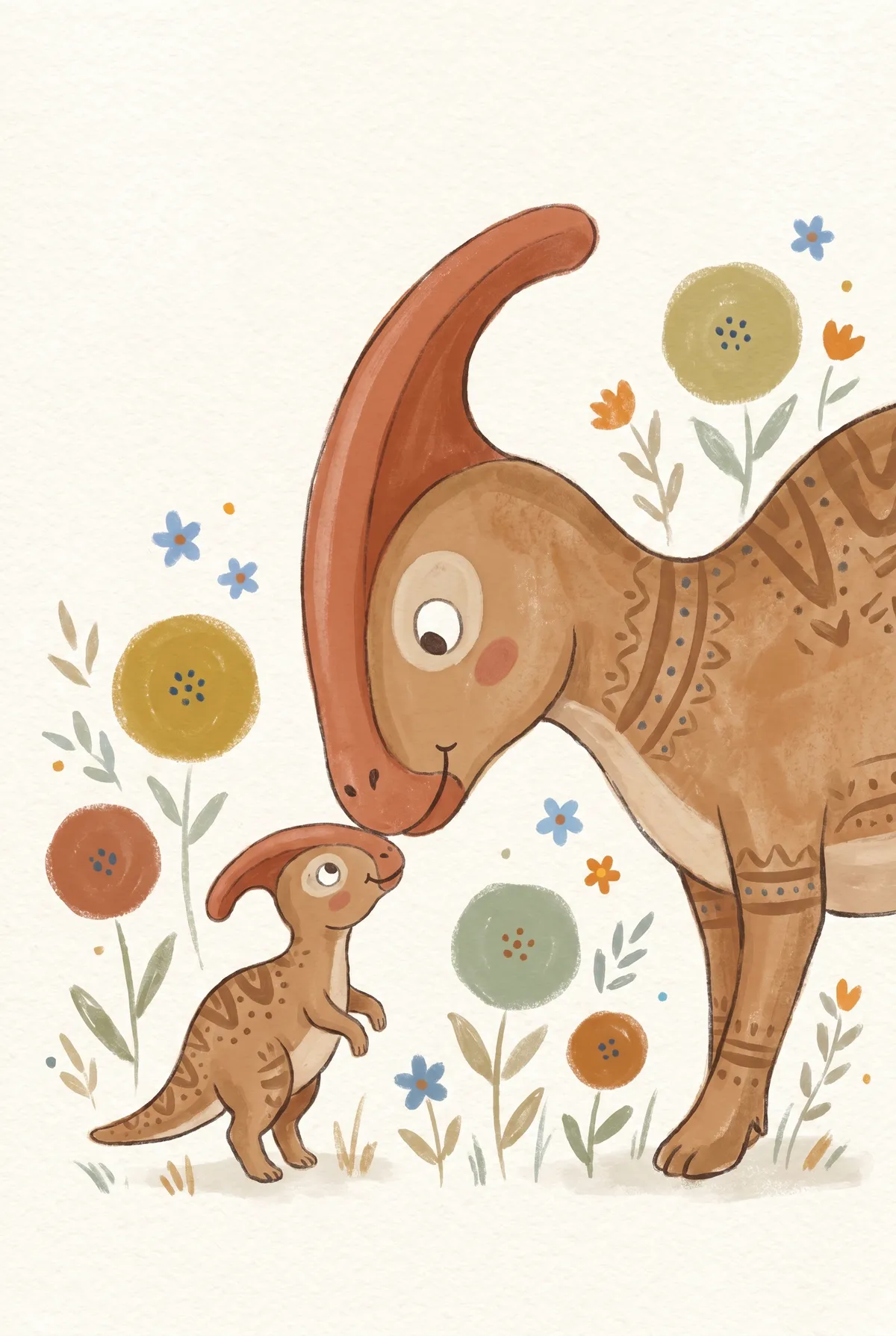 Parasaurolophus Mother & Baby Print