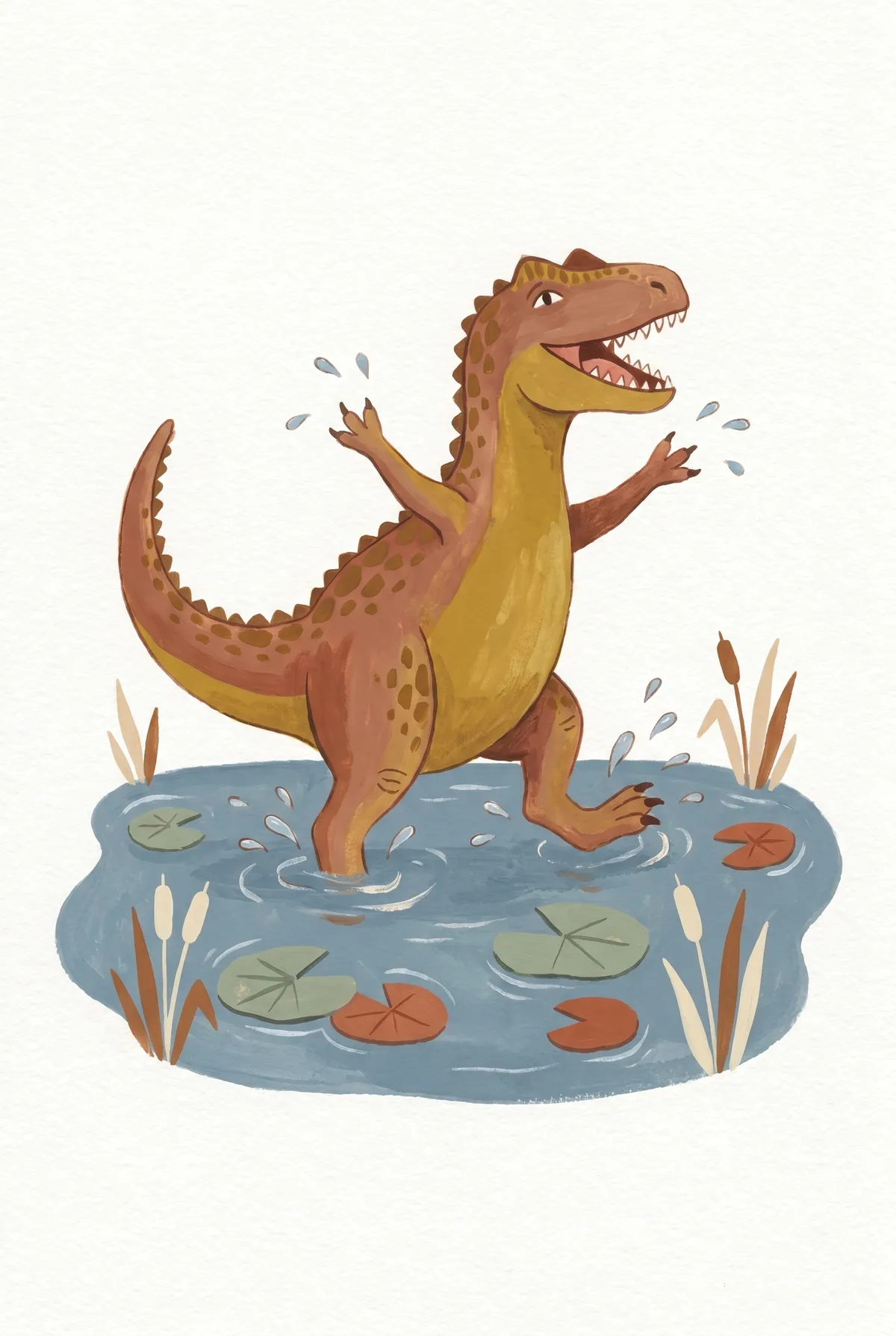 Allosaurus Splashing in Lake Print