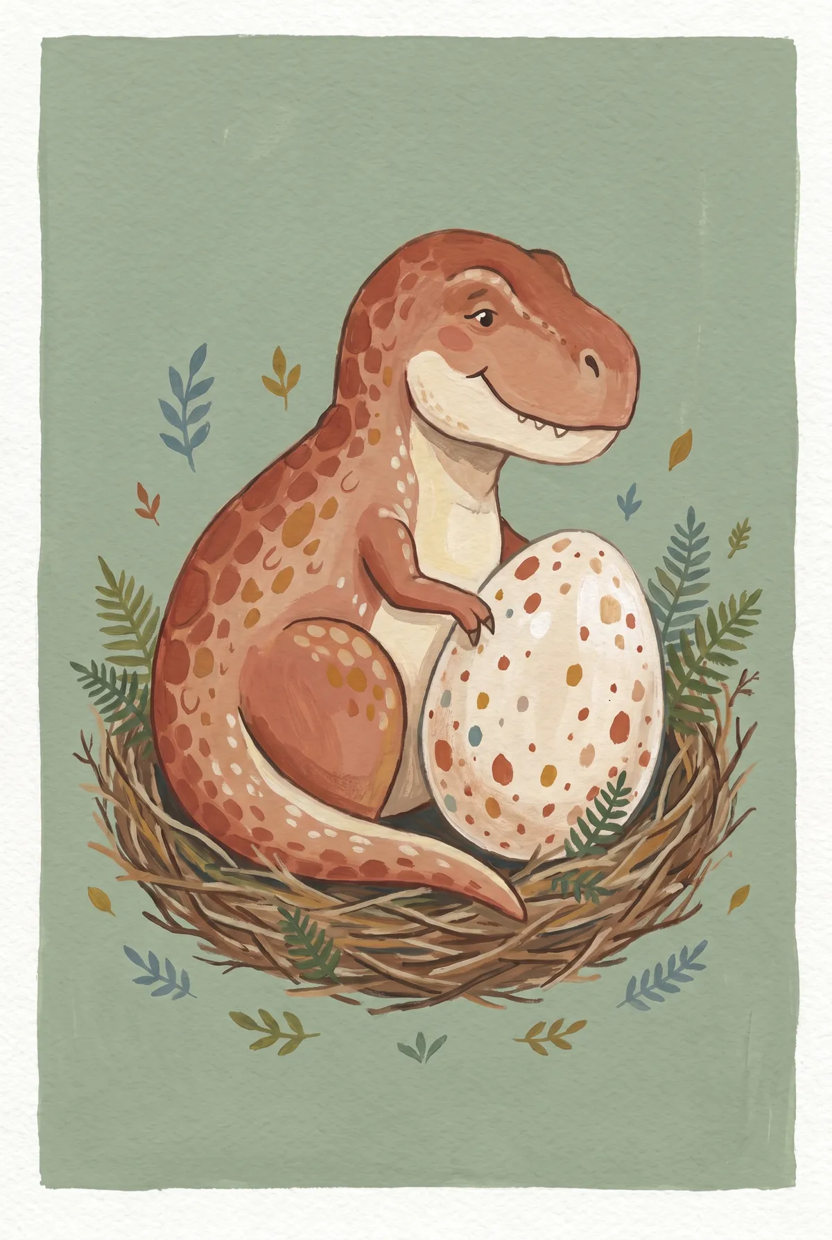 Baby T-Rex with Speckled Egg Print