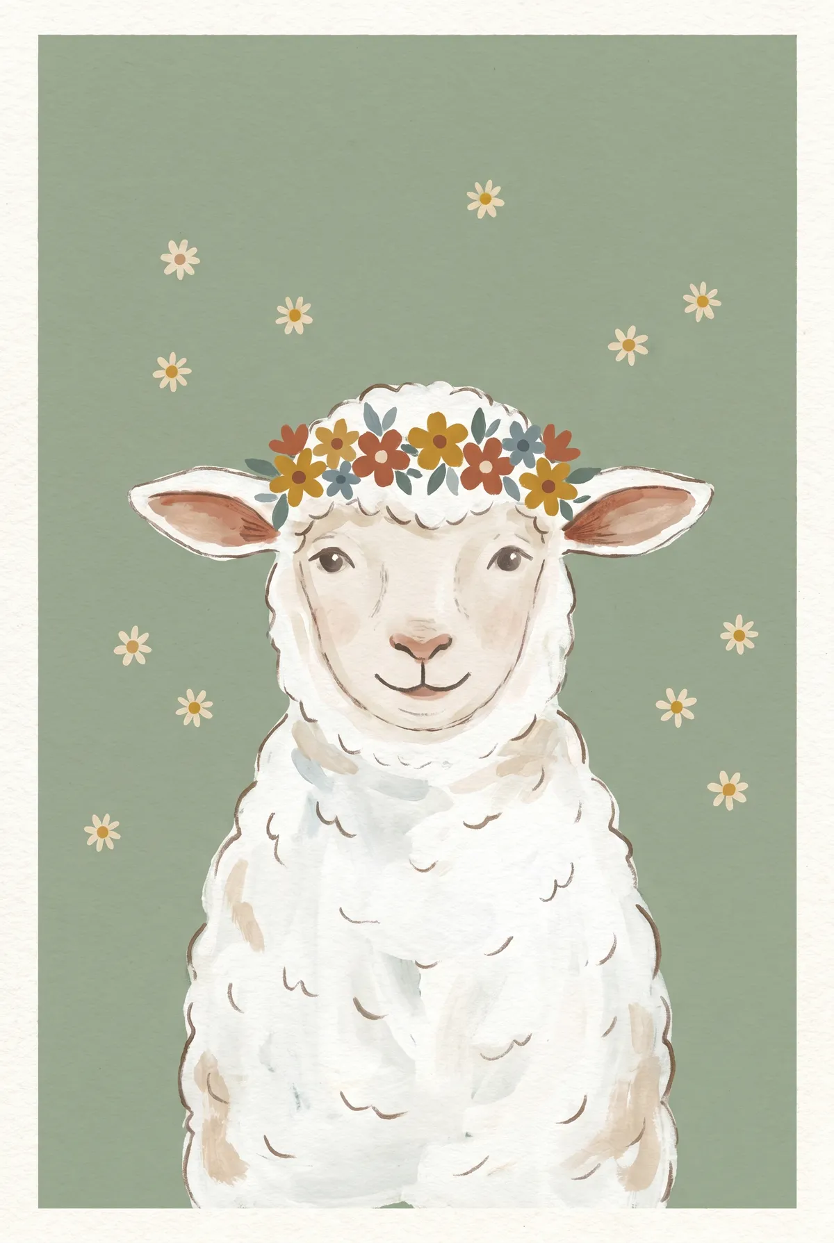 Lamb with Flower Crown Print