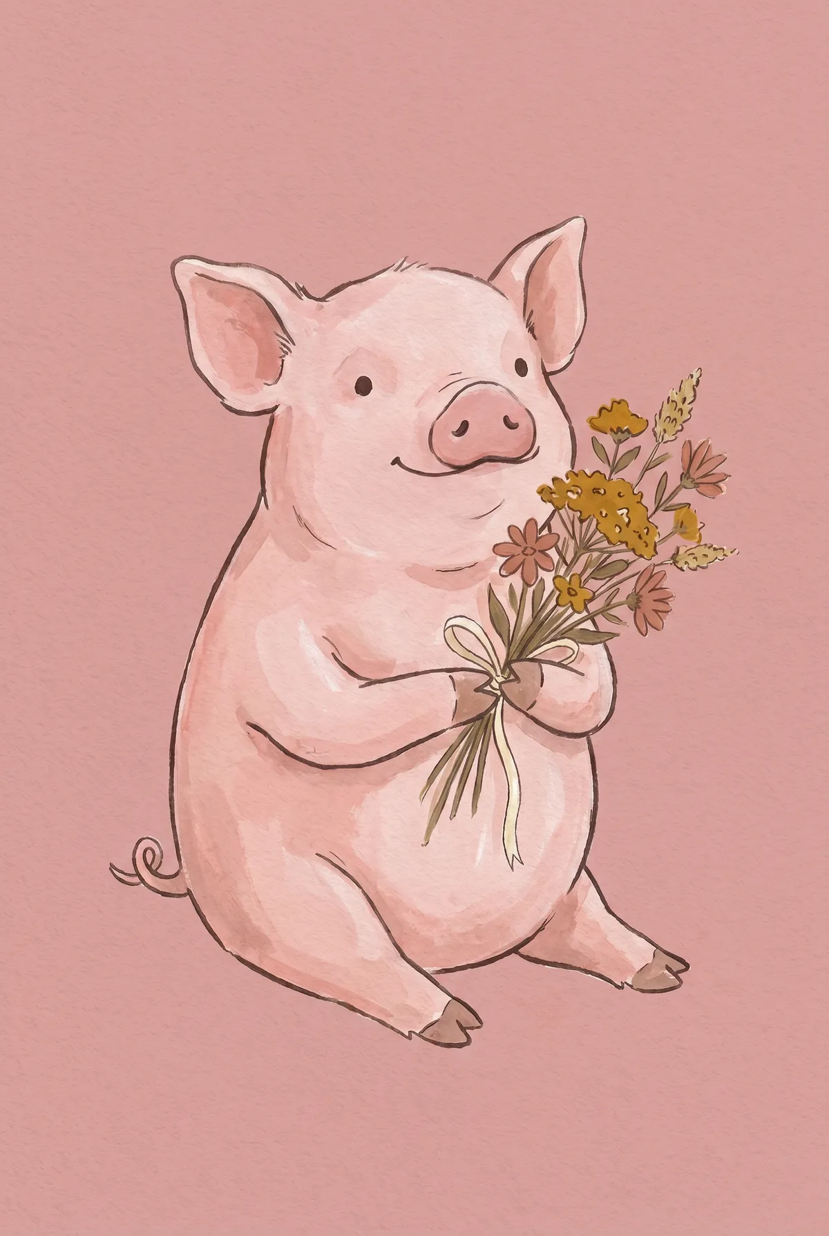 Piglet with Wildflower Bouquet Print