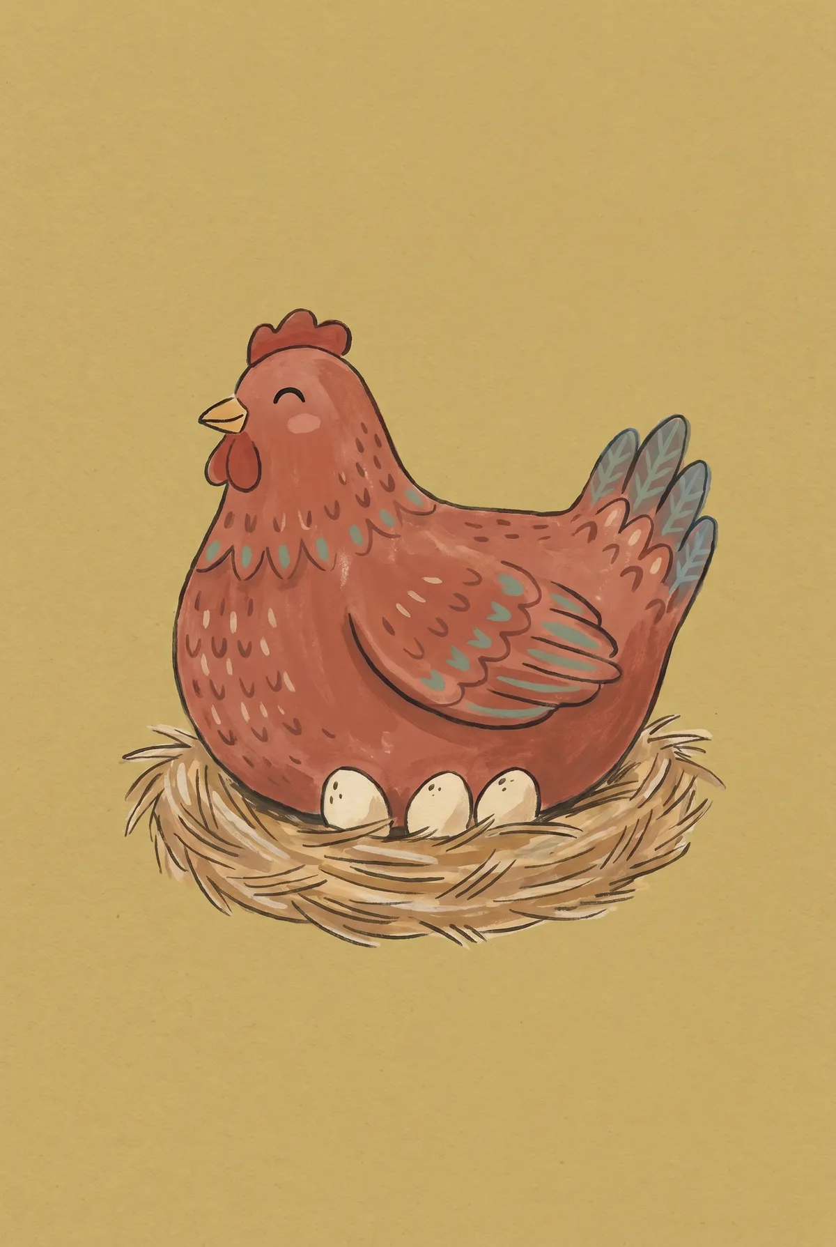 Mother Hen on Nest Print