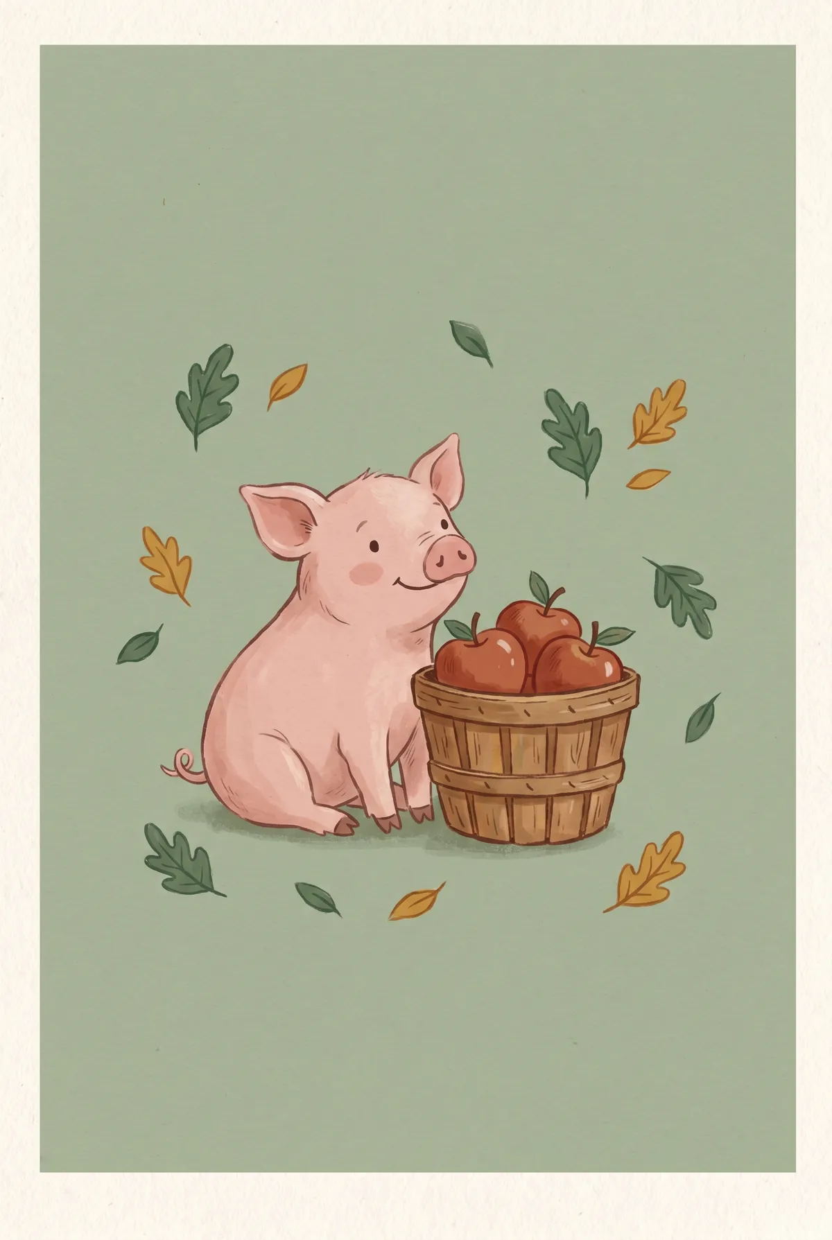 Piglet with Apple Basket Print