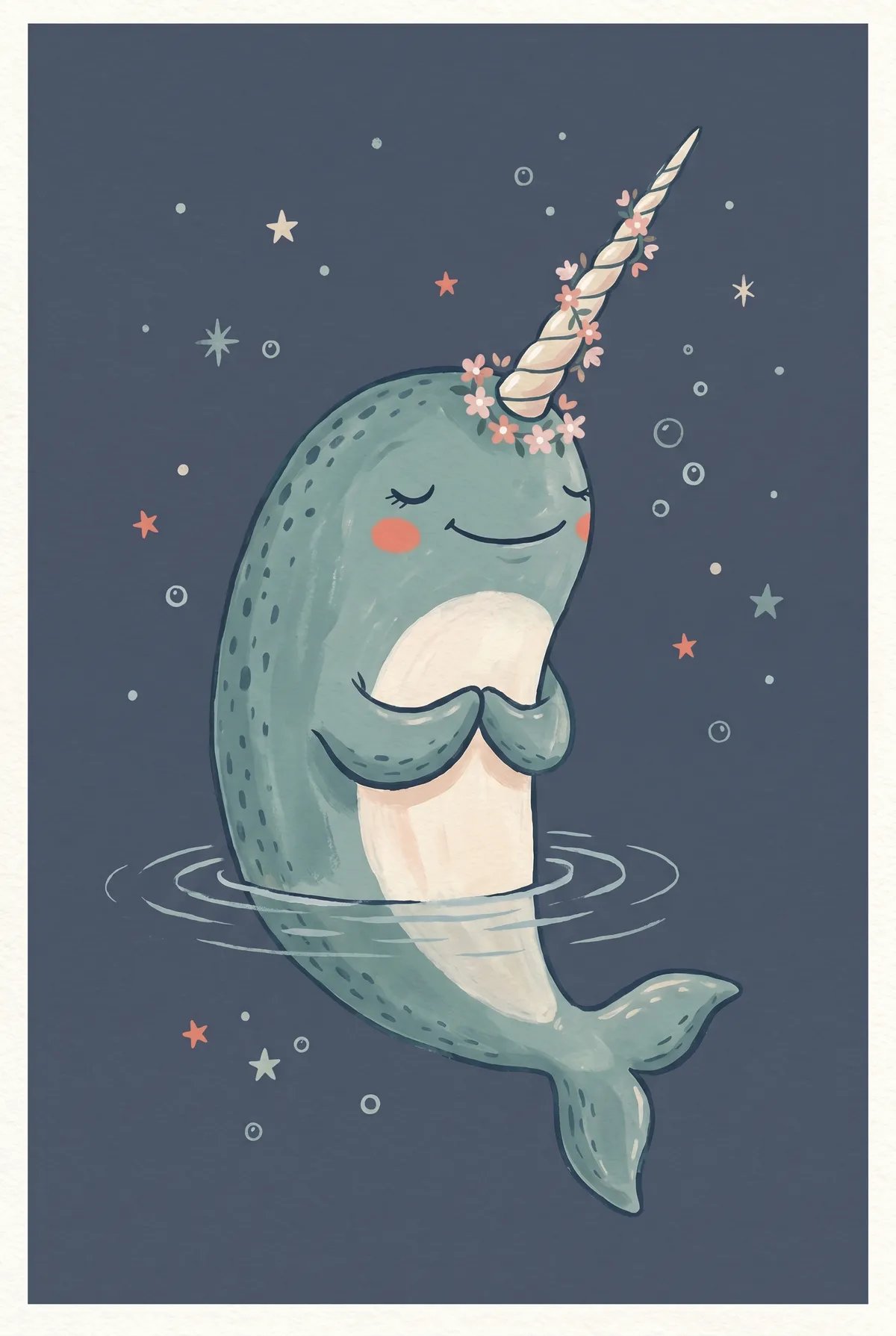 Floral Narwhal Print
