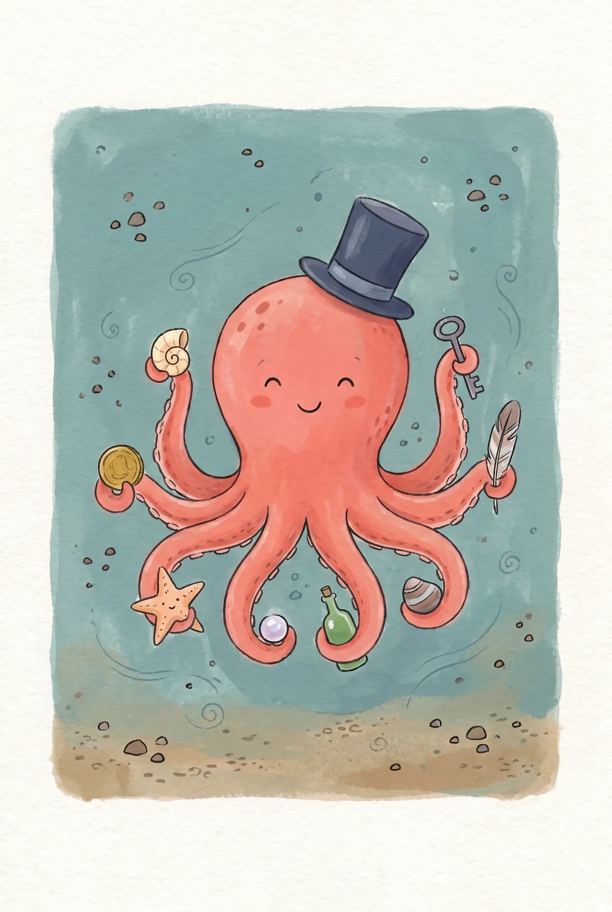 Octopus in Top Hat Print