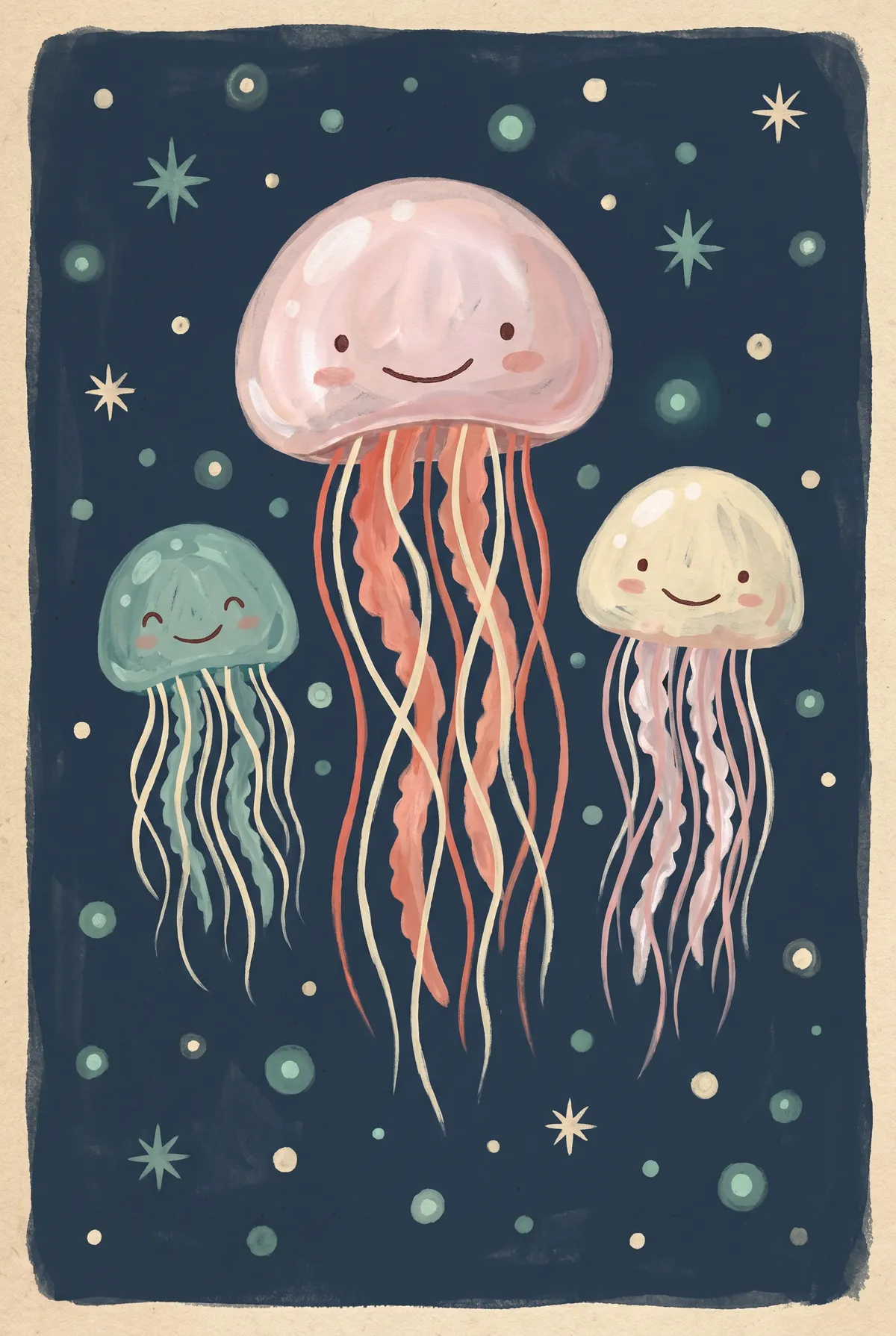 Smiling Jellyfish Trio Print
