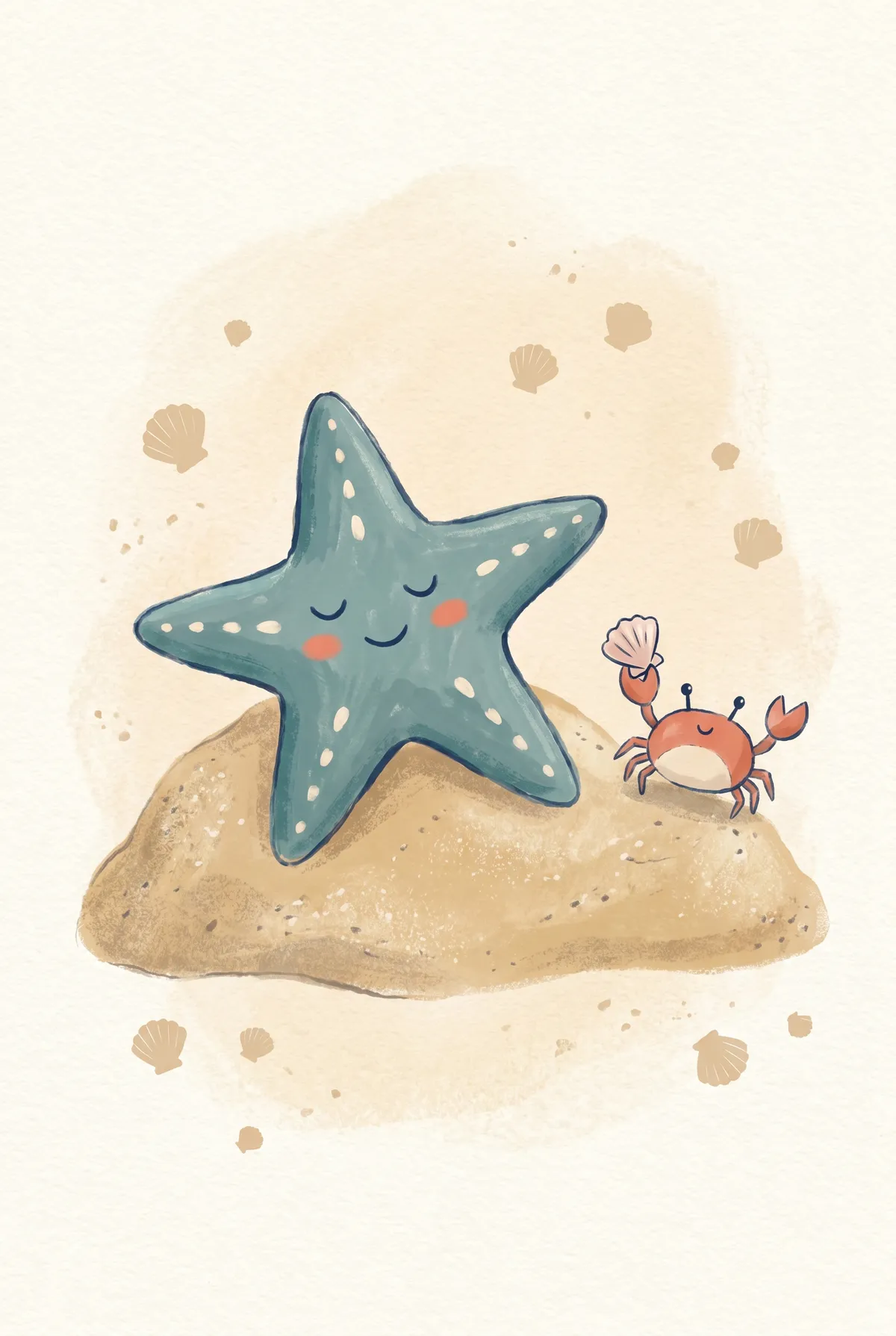 Sleepy Starfish & Crab Print