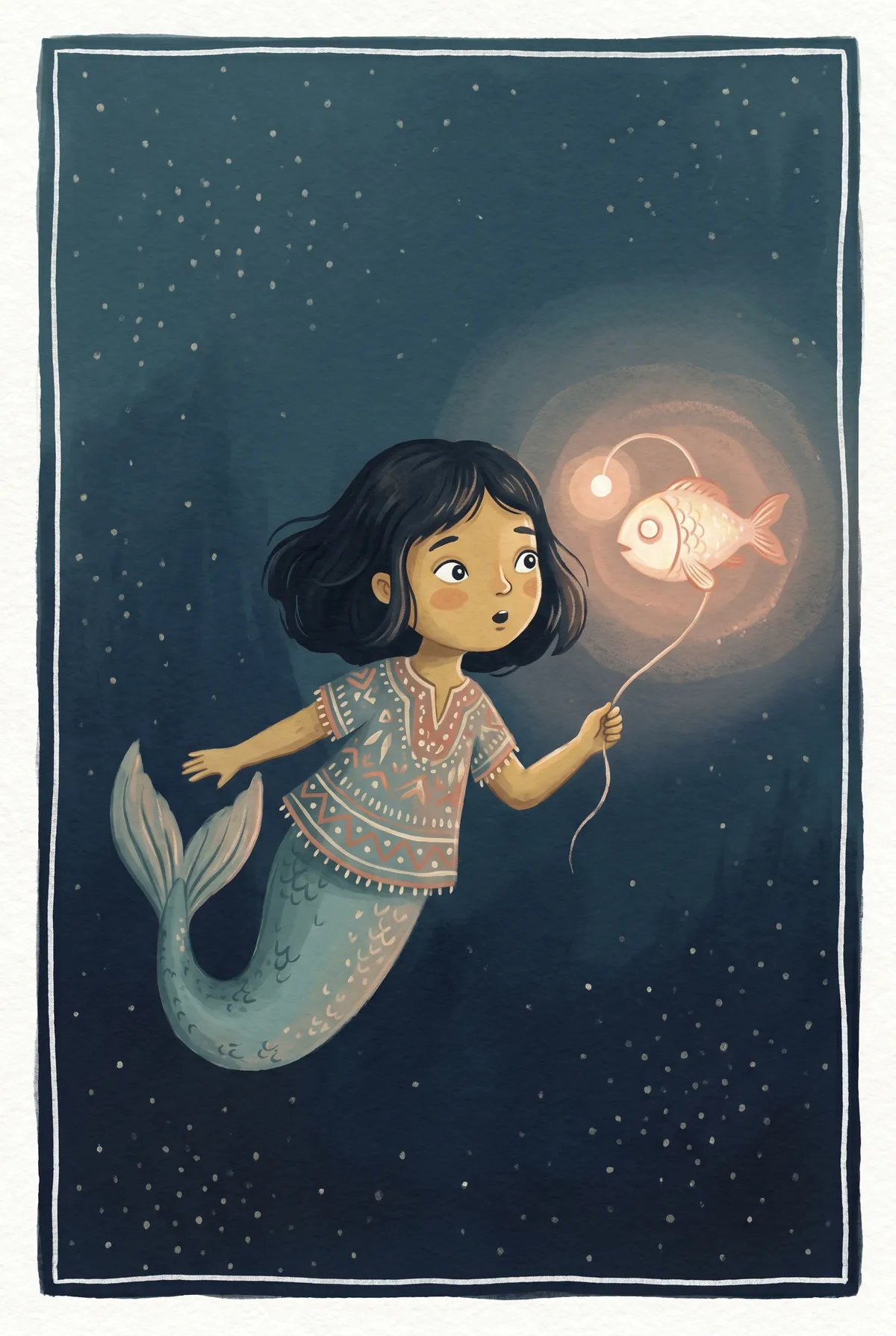 Mermaid with Lantern Fish Print