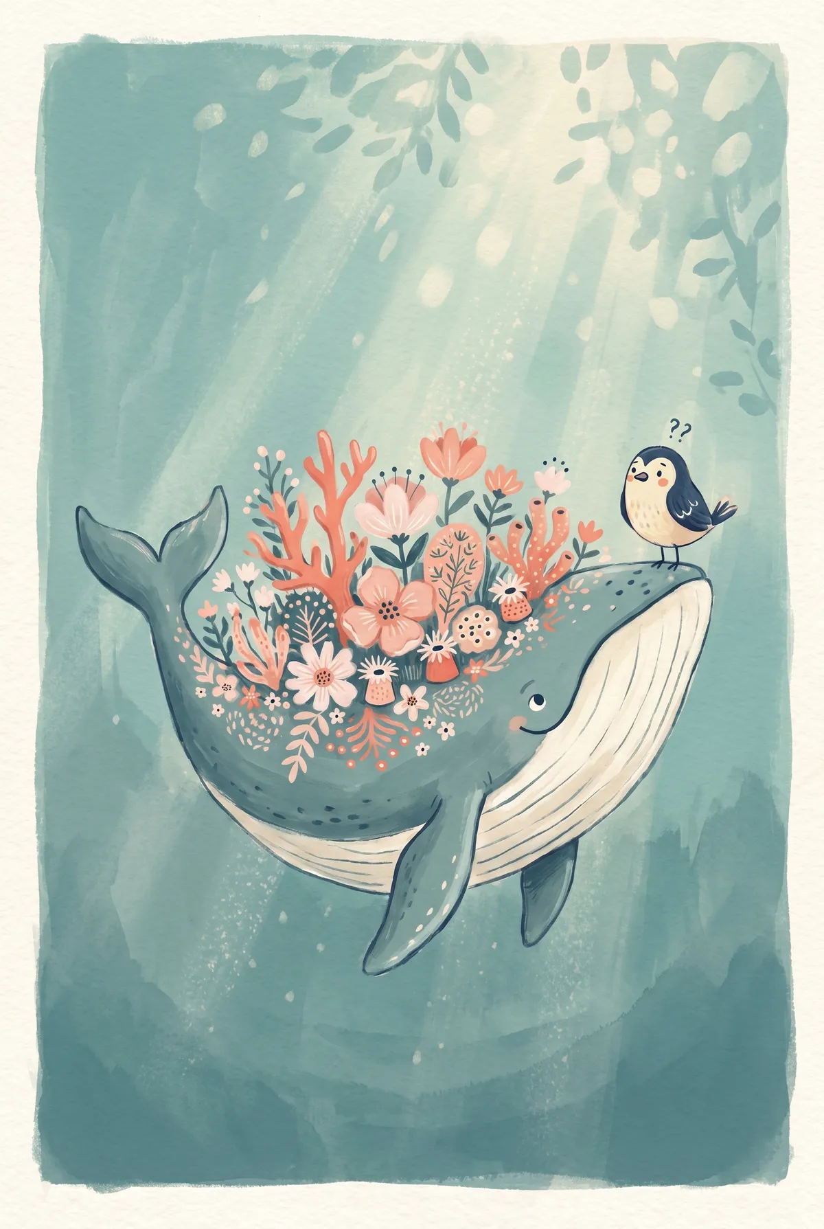 Floral Whale Print