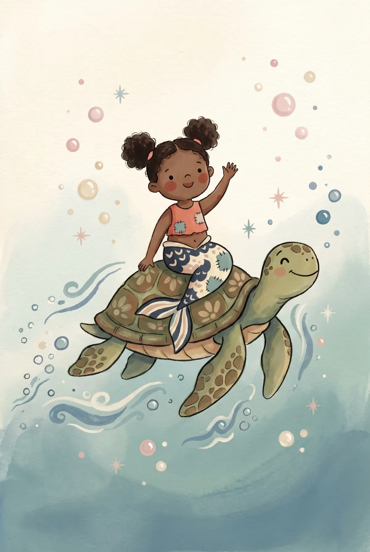Mermaid Riding Sea Turtle Print