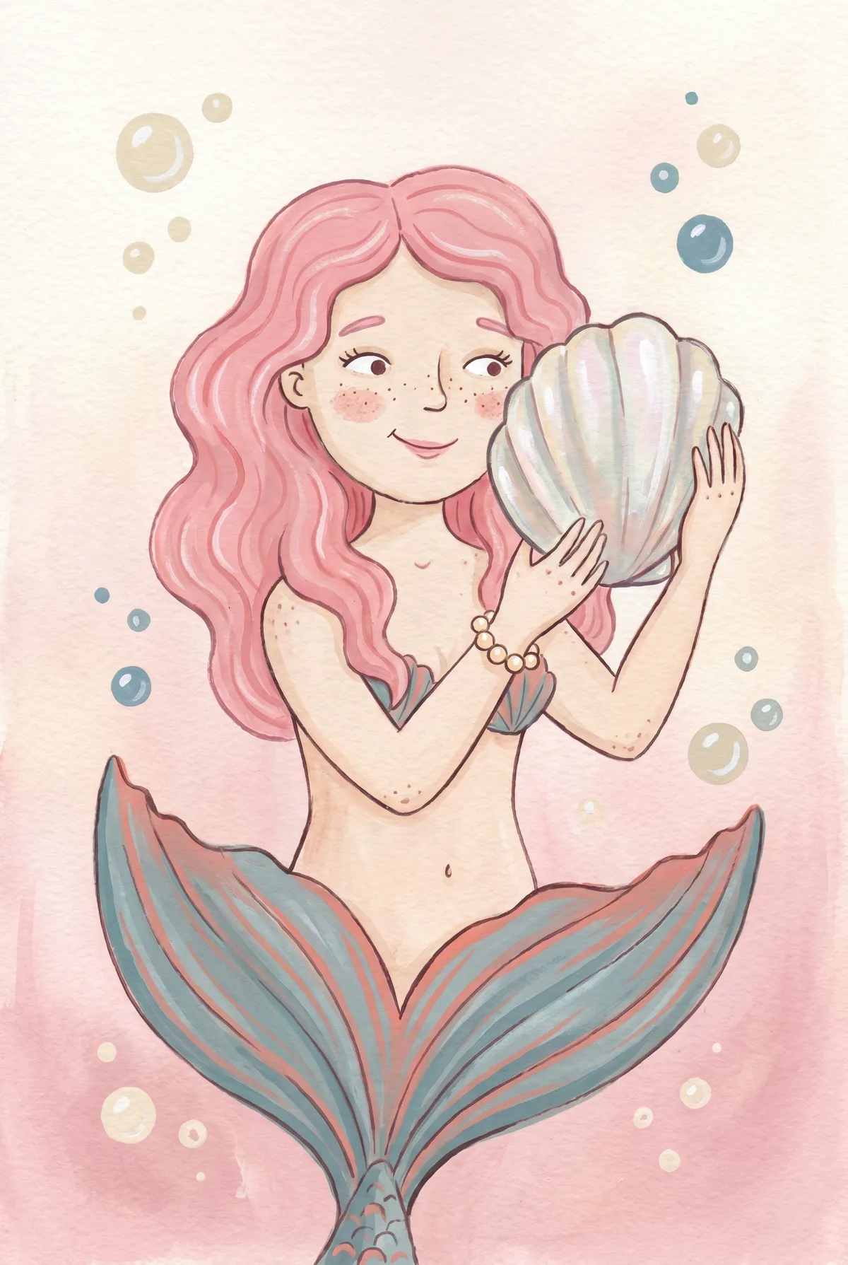 Pink Hair Mermaid Print