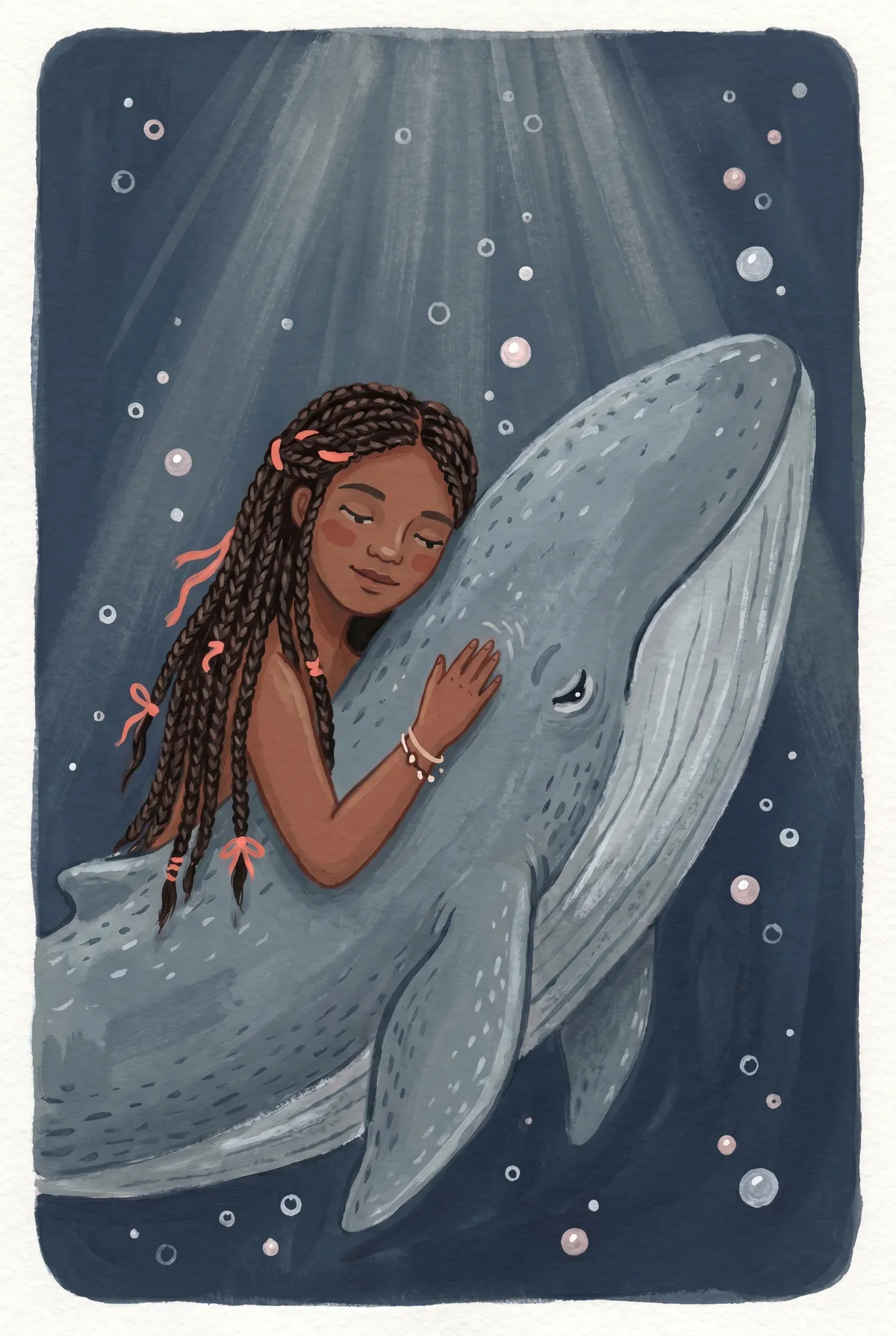 Girl Hugging Whale Print