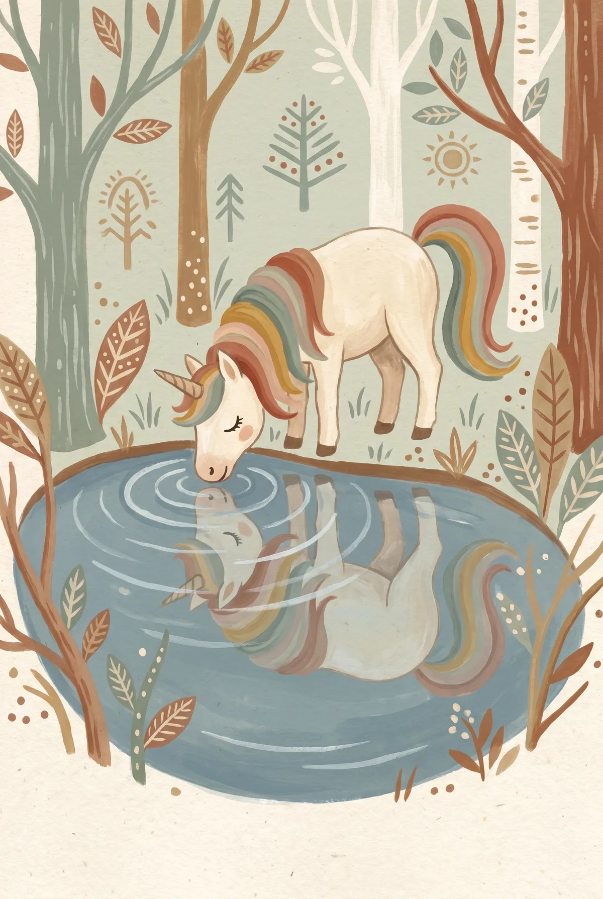 Unicorn at Forest Pond Print