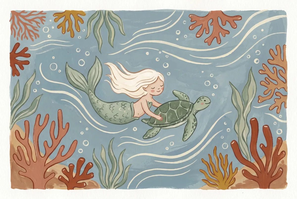 Mermaid and Sea Turtle Print