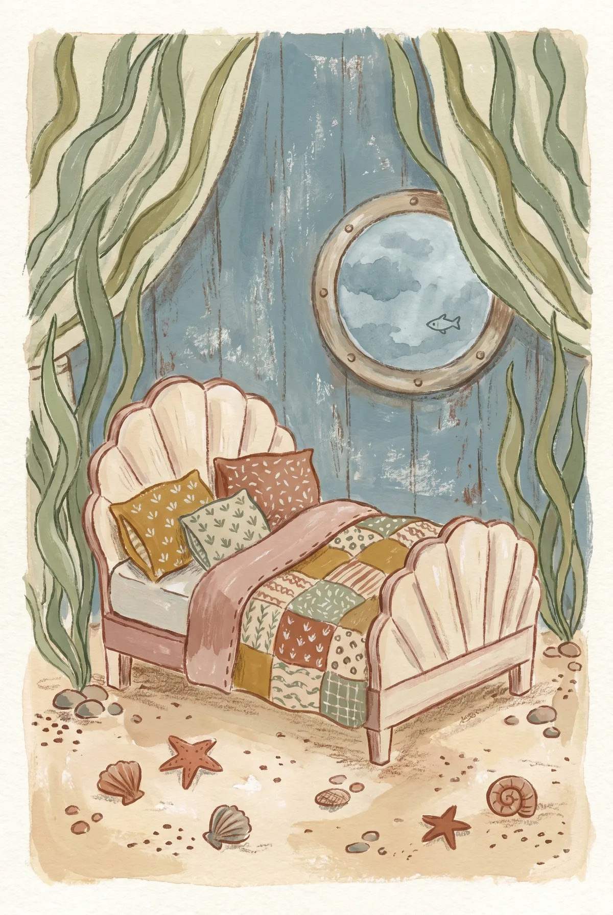 Mermaid Shell Bed Print