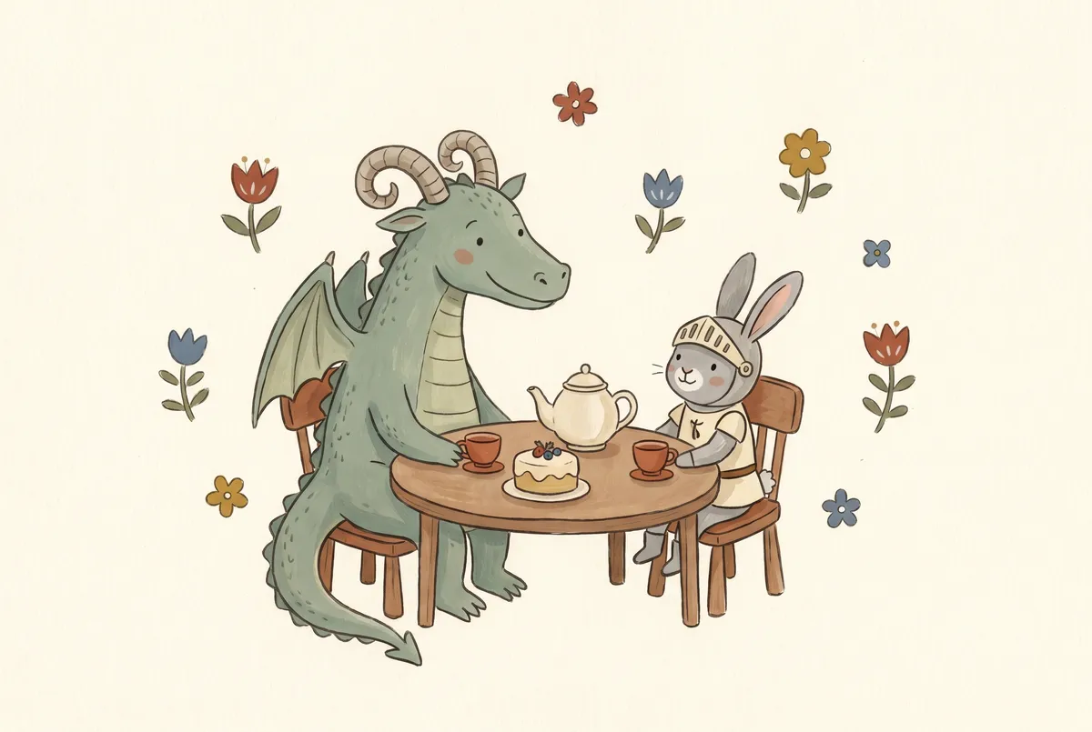 Dragon and Knight Bunny Tea Party Print