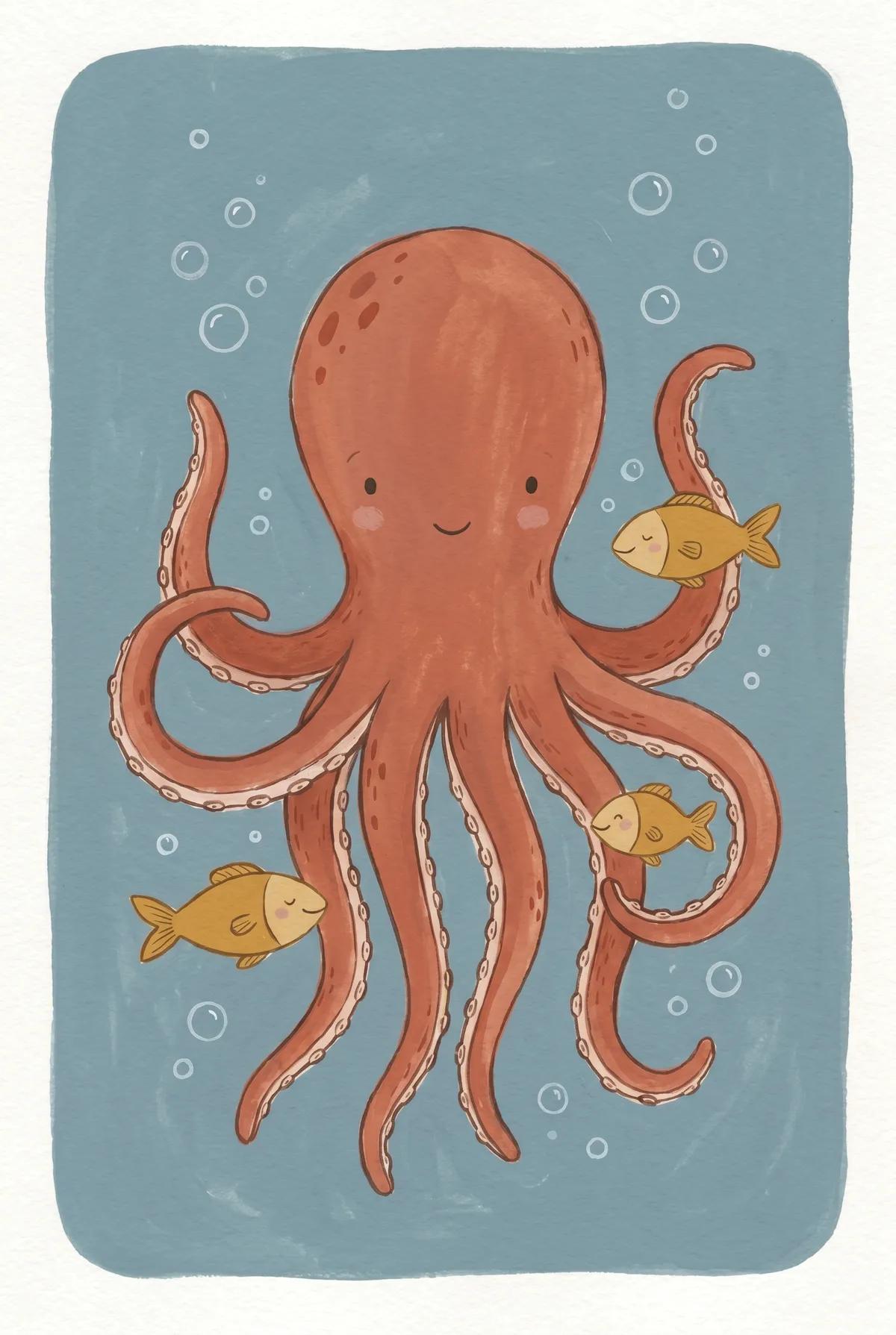 Smiling Octopus & Fish Print
