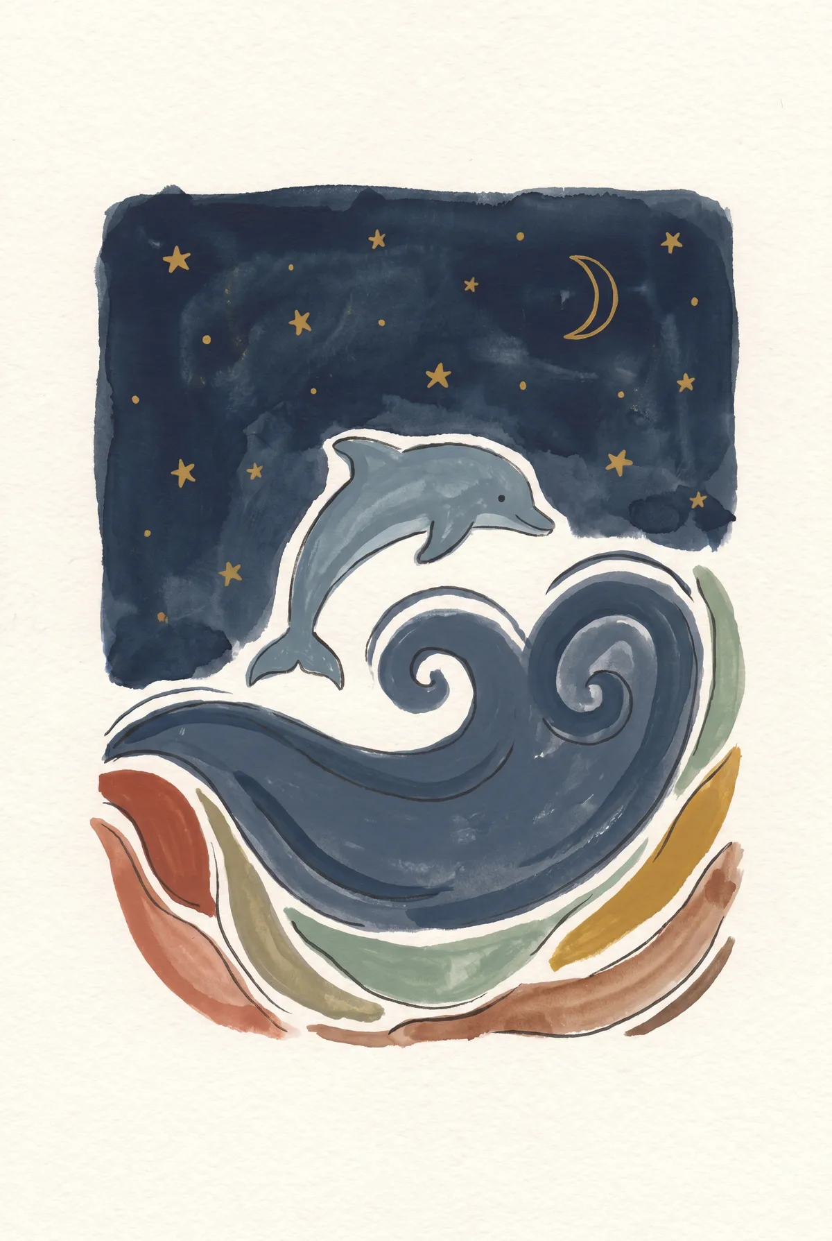 Dolphin & Moon Print