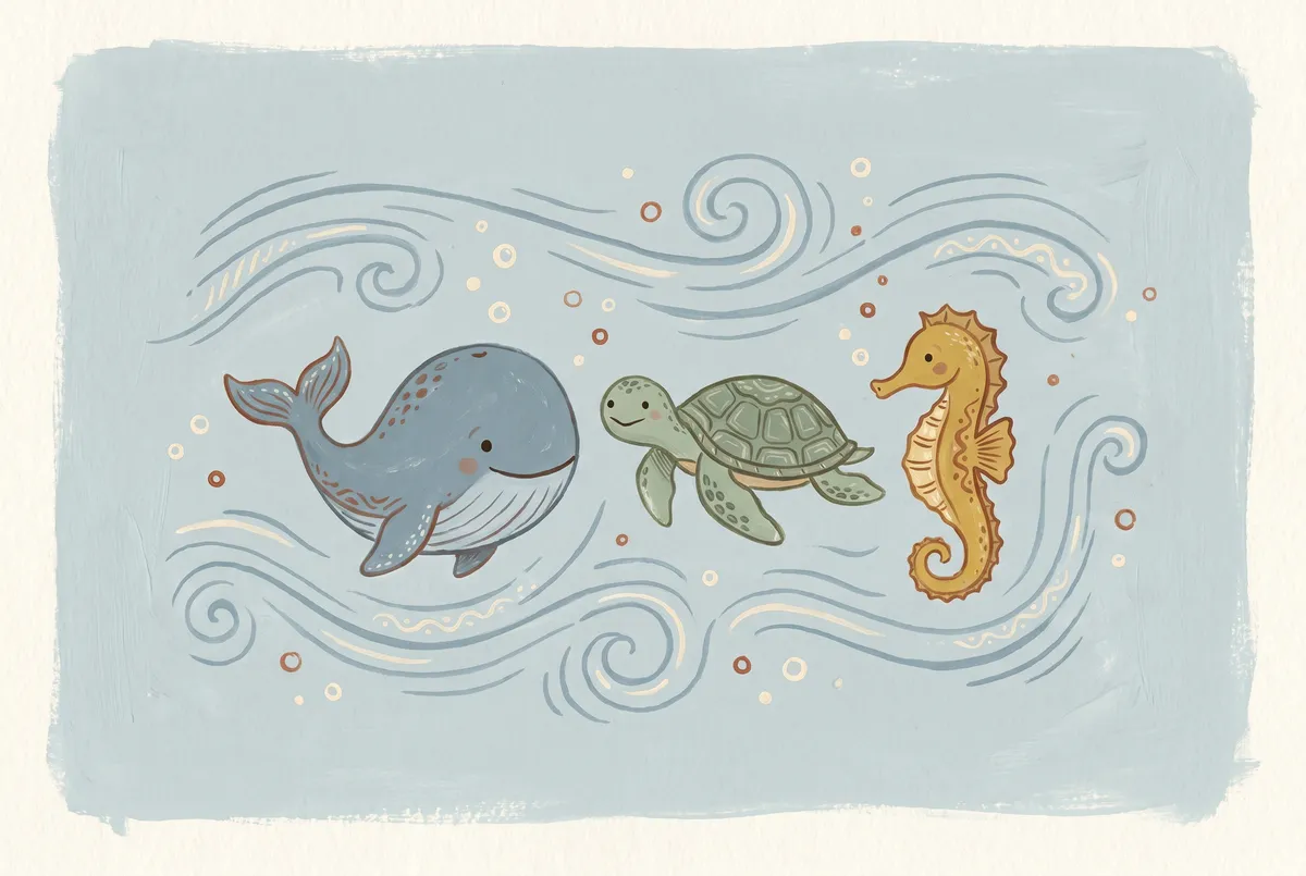 Whale Turtle Seahorse Print