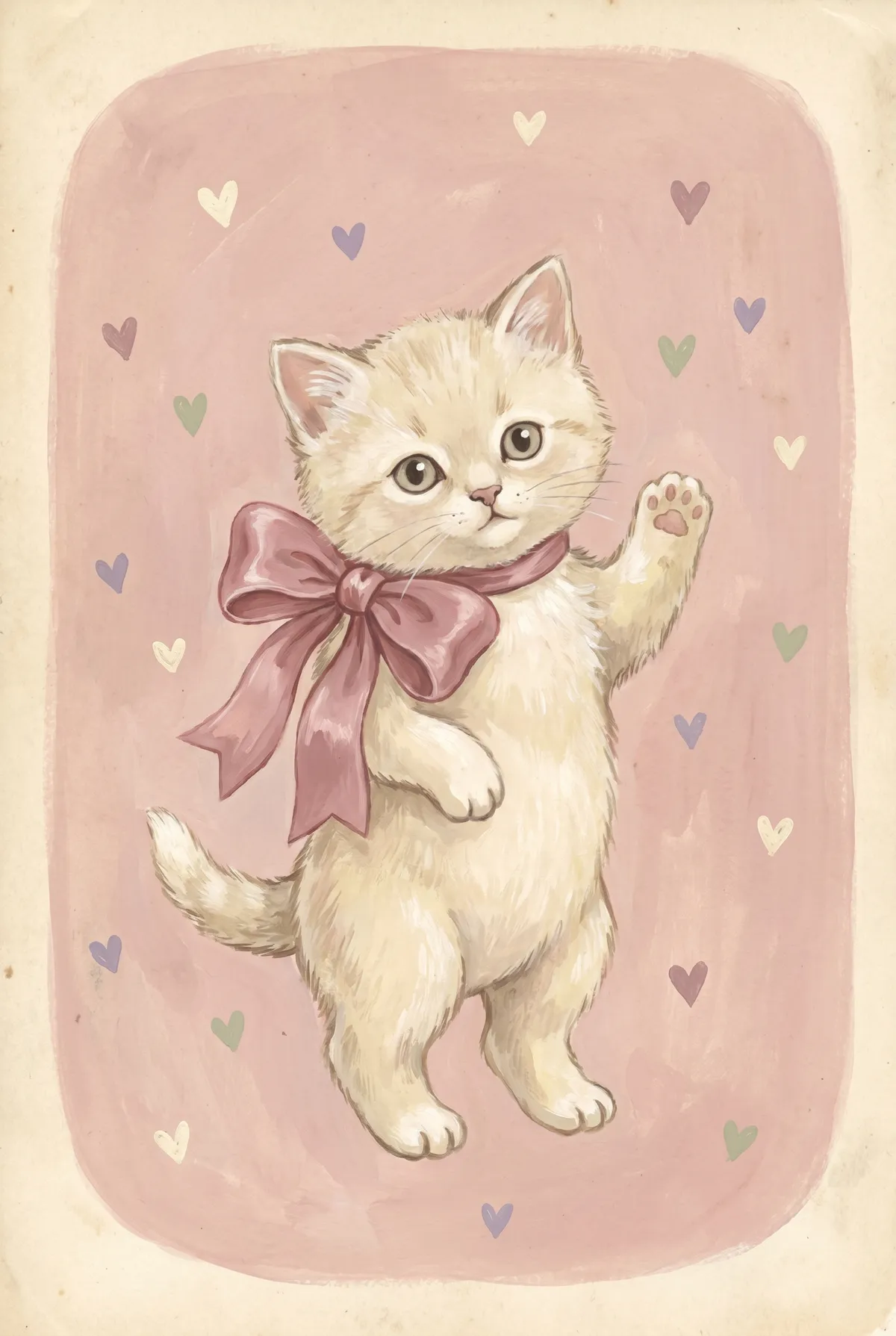 Kitten with Pink Bow Print