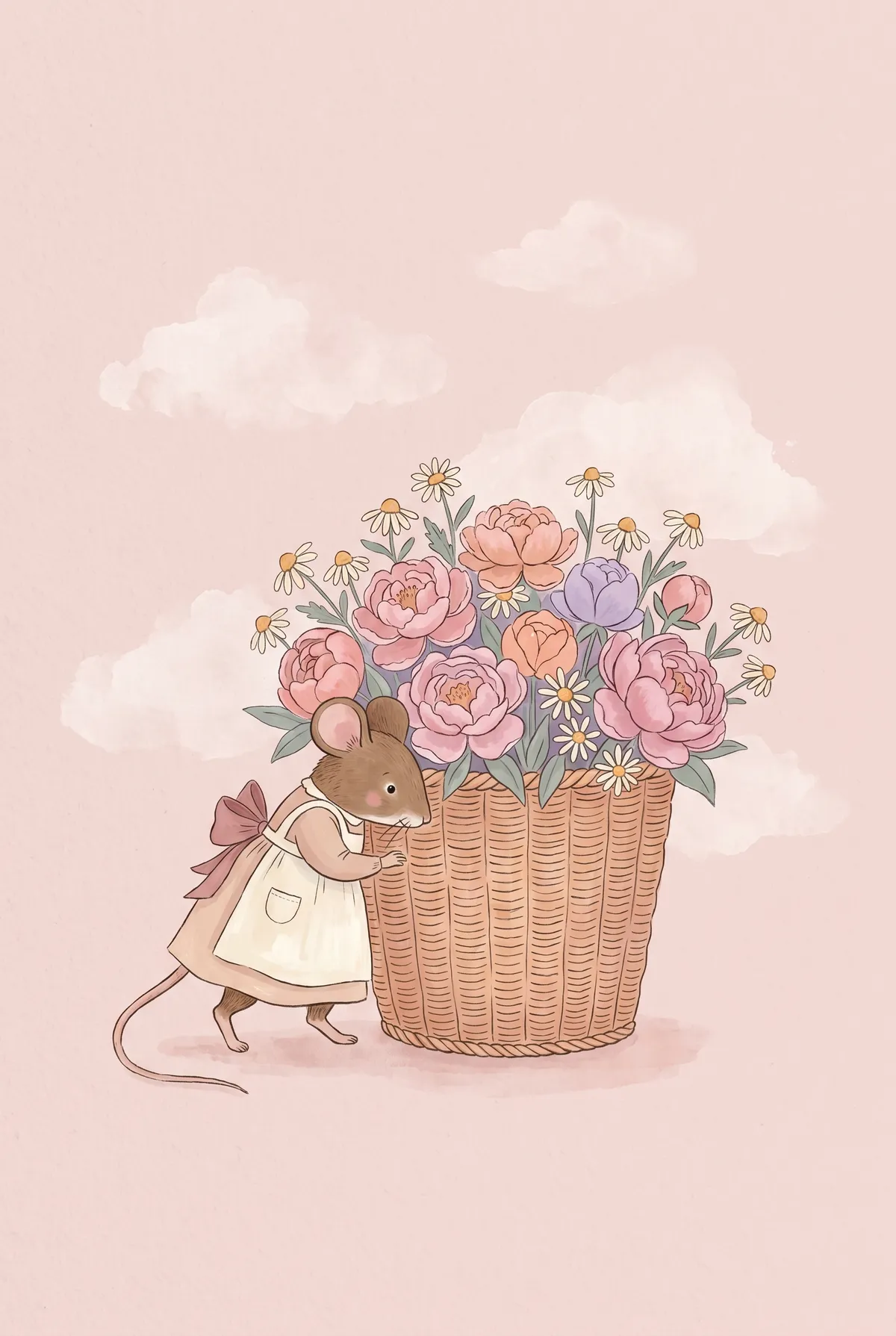 Mouse with Flower Basket Print